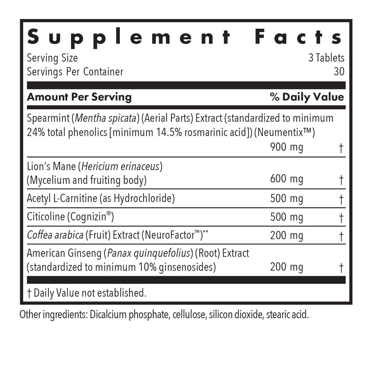 Allergy Research Group Advanced NeuroPlus - Nootropic Formula with Spearmint Extract, Lions Mane & Citicoline - Supports Working Memory Focus & Cognitive Function - 30 Servings - 90 Tablets Allergy Research Group