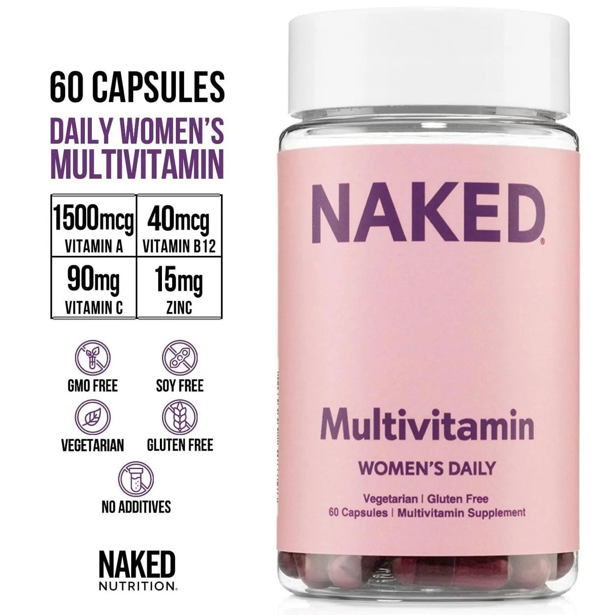 NAKED Nutrition Women's Multi - Daily Multivitamin - Vitamins A, C, E, Selenium, Zinc, Fruit and Super Green Extracts, to Boost Immune Support NAKED