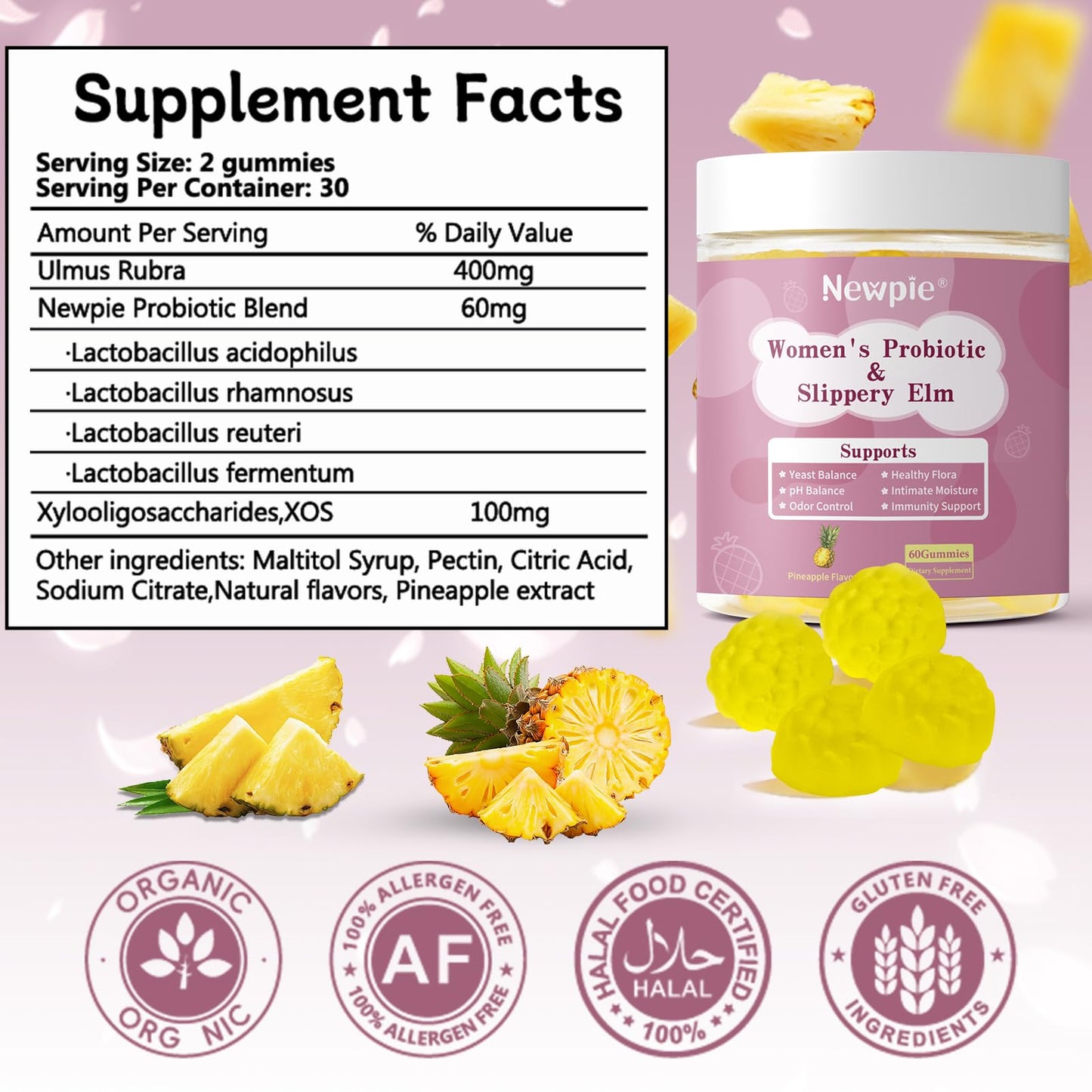 Blltzzz Her Juicy Women's Probiotic Gummies | Pineapple Flavor | Contains Slippery Elm and Probiotic Blend to Support Women's Intimate pH Balance, Gut Wellness and Overall Well-Being | 60 Gummies (2) Blltzzz
