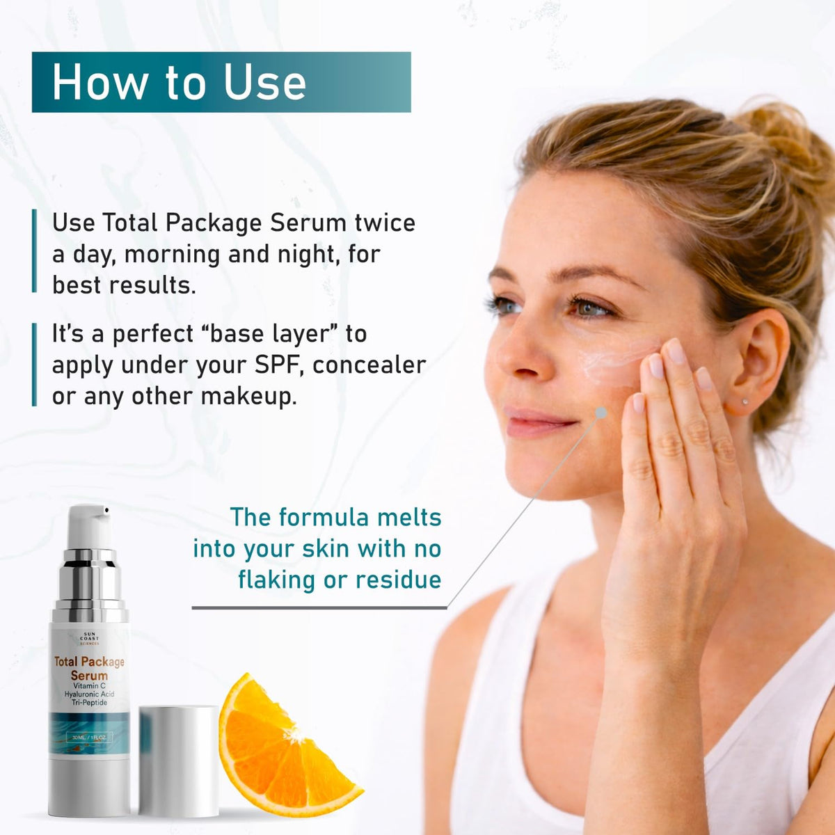 Sun Coast Sciences - Total Package Serum - Vitamin C Serum with Hyaluronic Acid & Peptides for Face - Hydrating Anti Aging Face Serum for Smoother, Firmer Looking Skin - 1 Fl Oz (Pack of 1) SUN COAST SCIENCES