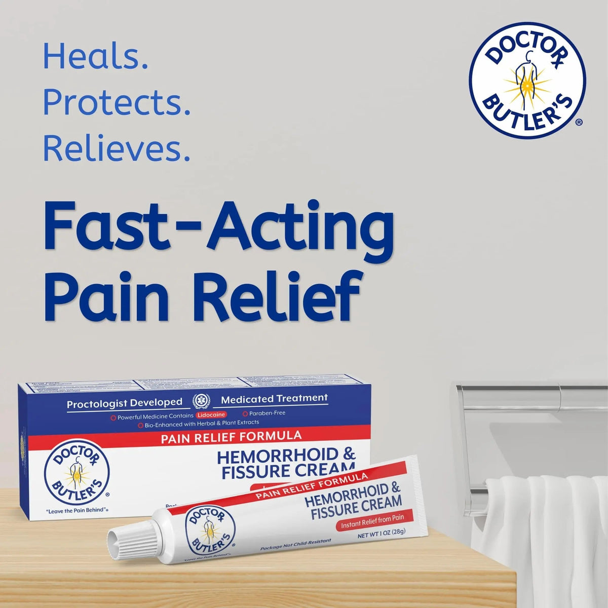 Doctor Butler's Hemorrhoid & Fissure Cream – Instant Pain Relief Hemorrhoid Treatment with Lidocaine, Fast Acting Hemorrhoid Cream for Relief from External Itching and Burning (1 oz.) Doctor Butler's