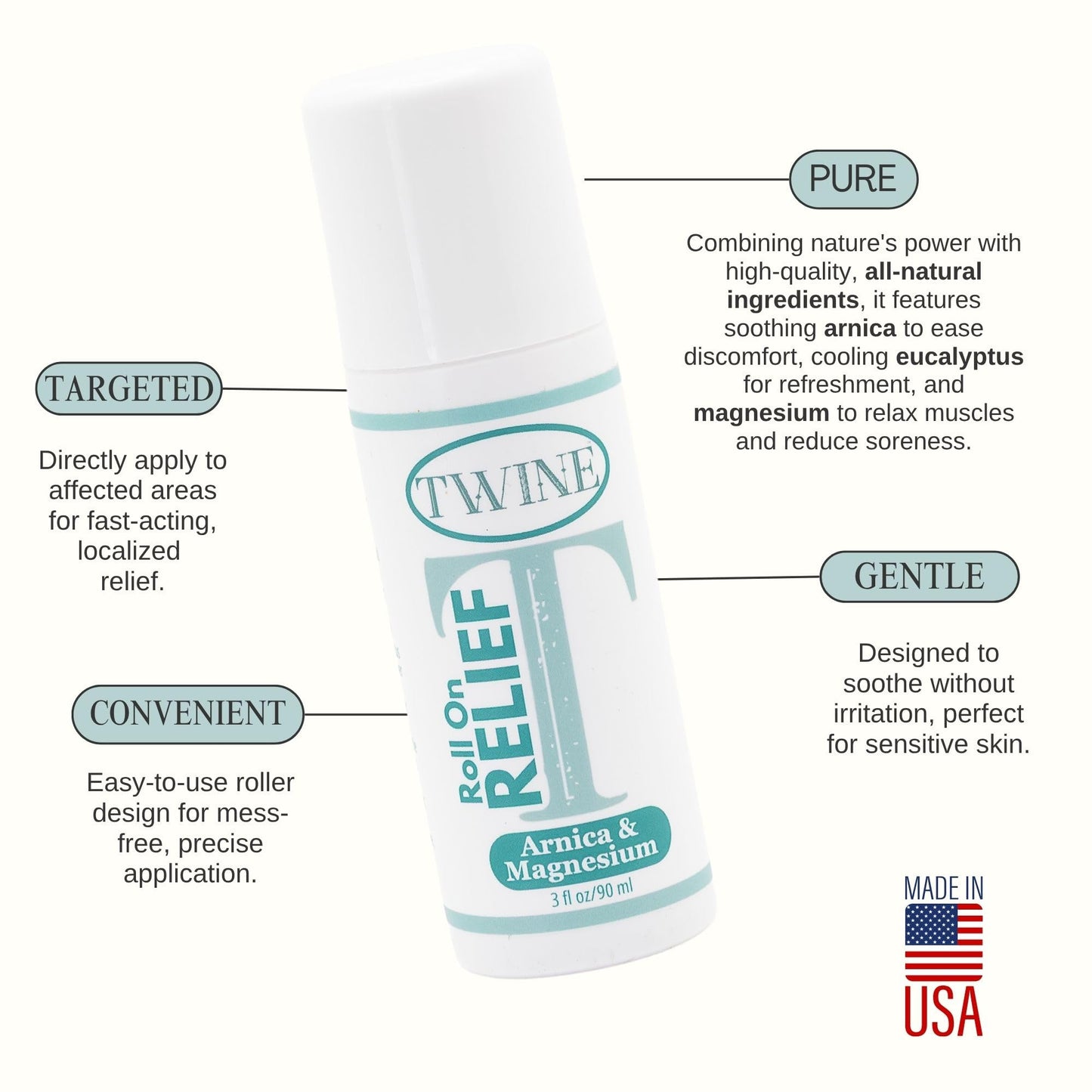 TWINE All-Natural Muscle Relief Roller with Arnica, Camphor & Eucalyptus – 90ml TWINE