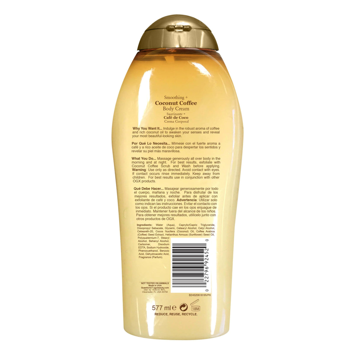 OGX Smoothing + Coconut Coffee Body Cream 19.5 oz OGX