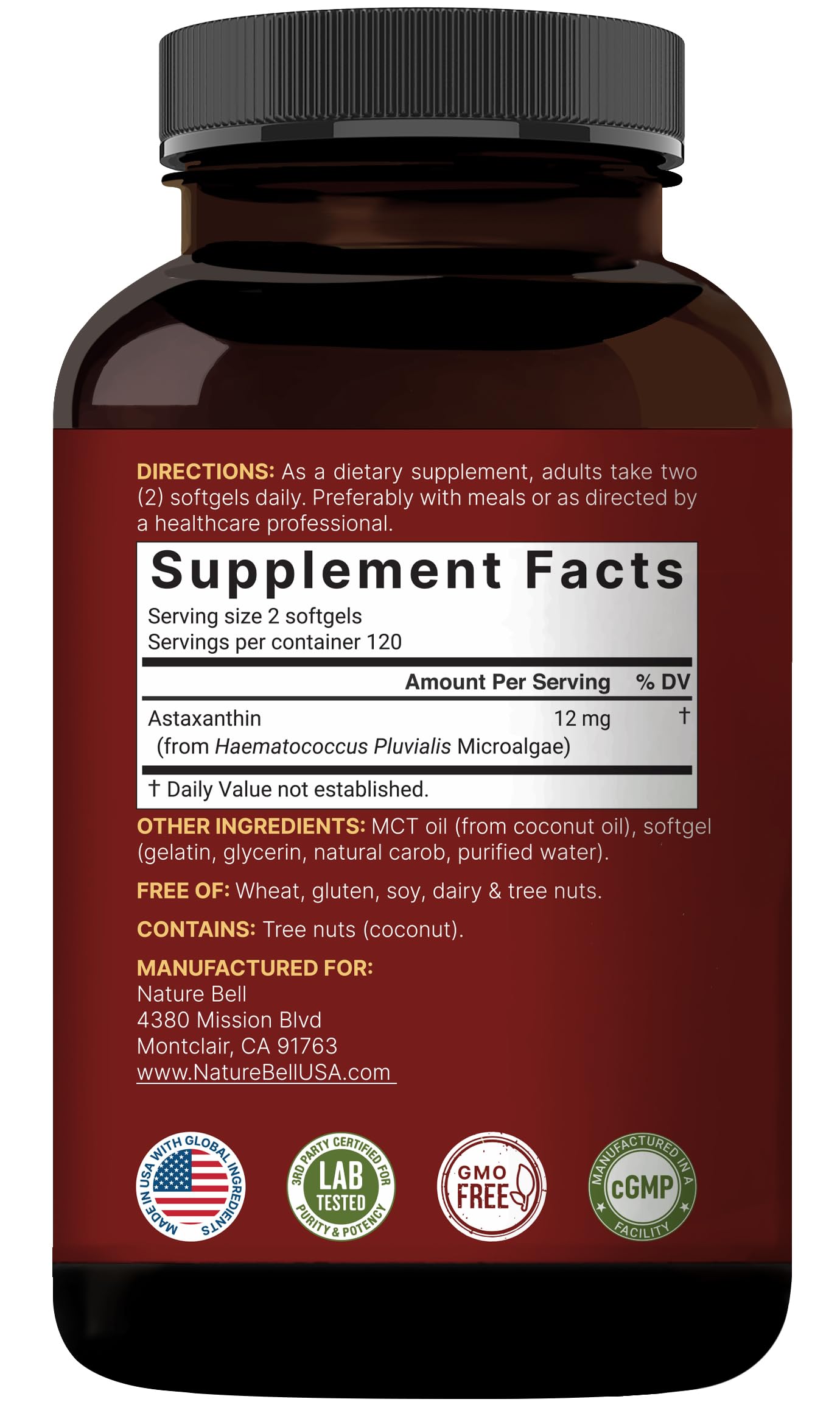NatureBell Maximum Strength Astaxanthin 12mg, 240 Softgels - 4 Month Supply - Natural Antioxidant from Haematococcus dailyvitalstore