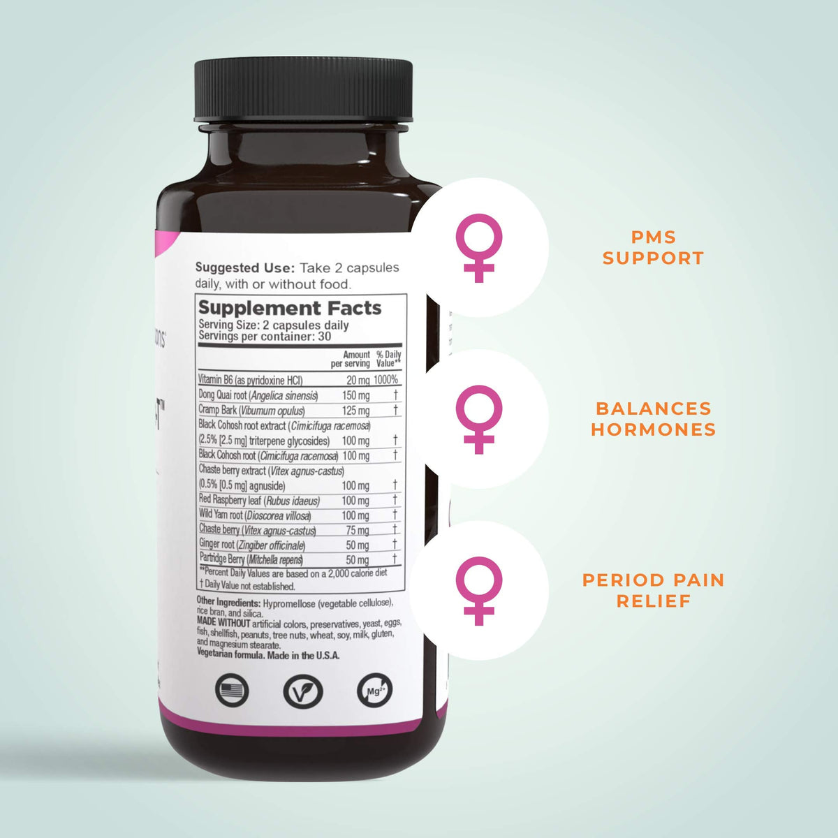 PreMense-T - PMS Relief Supplement - Ginger, Cramp Bark, Black Cohosh, Dong Quai, Chasteberry & Vitamin B6 LifeSeasons