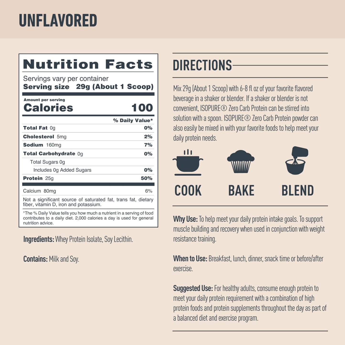 Isopure Unflavored Protein, 25g Whey Isolate, Zero Carb & Keto Friendly, 47 Servings Isopure