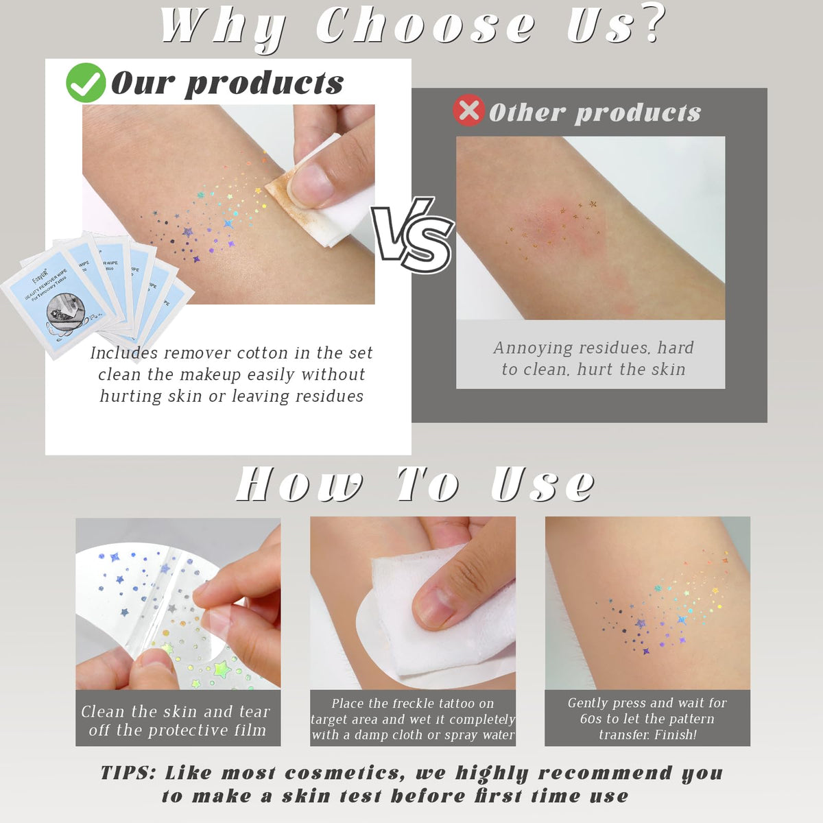 HOSAILY 6pcs Holographic Glitter Freckles Face Tattoo for Rave Accessories HOSAILY