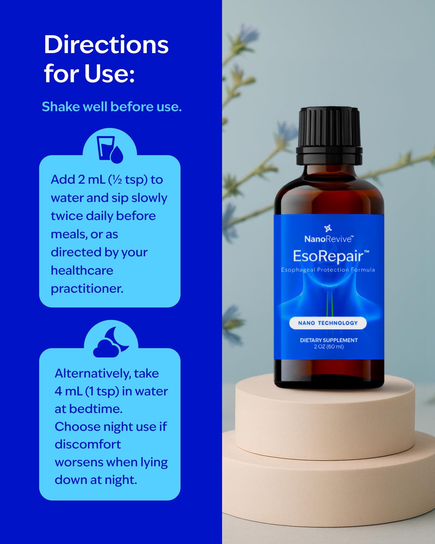 EsoRepair Nano Esophageal & Stomach Health Supplements for Men & Women - Digestive Comfort - Slippery Elm Bark, Zinc L-Carnosine & Aloe Vera Extract - Non-GMO & Dairy Free NANOREVIVE