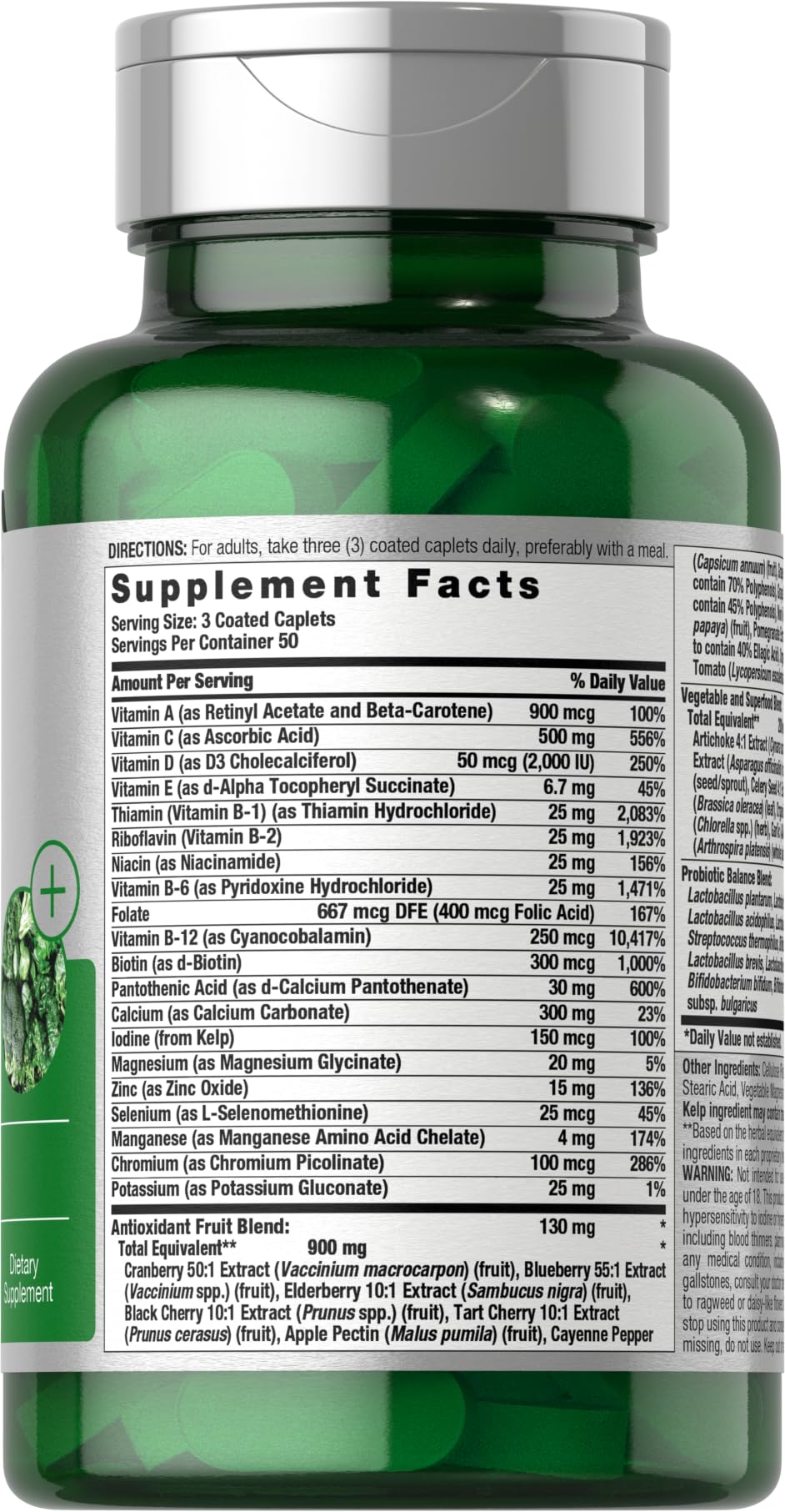 Horbäach Super Greens Supplement with Probiotics | 150 Caplets | Non-GMO, and Gluten Free Horbäach