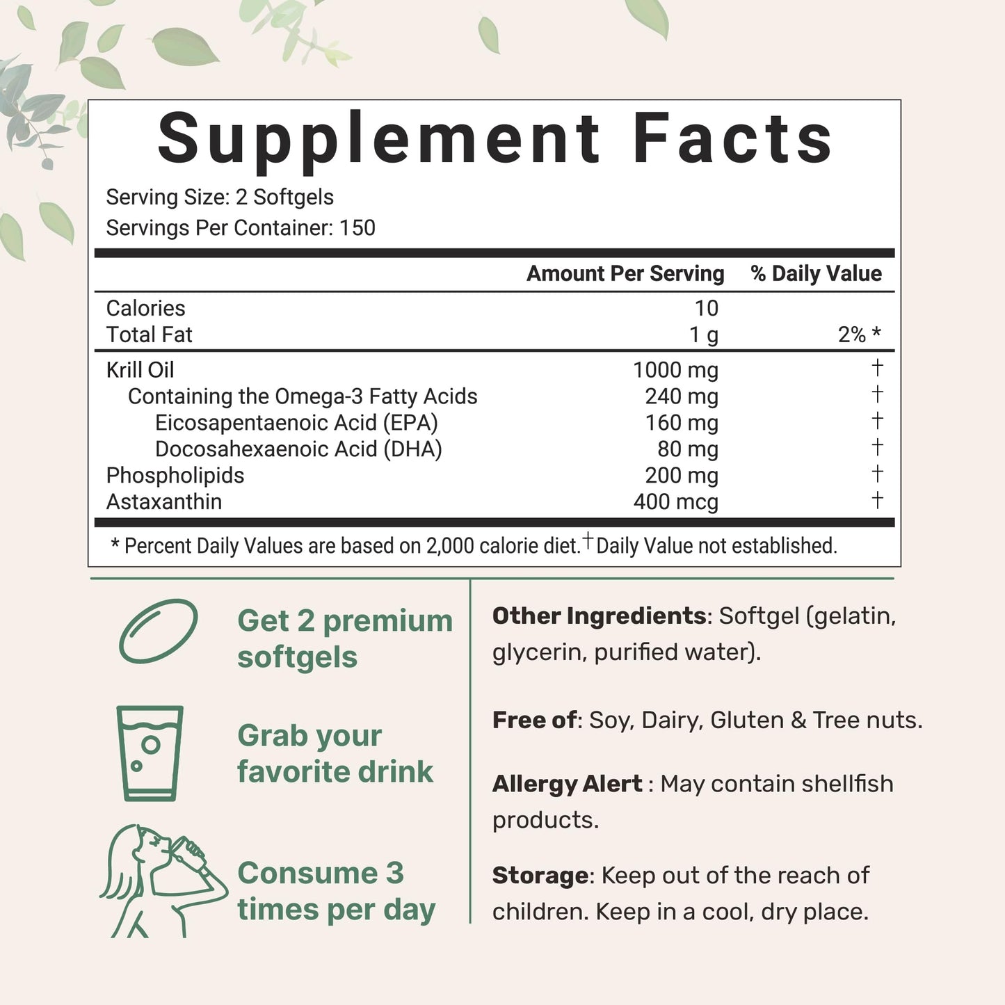Micro Ingredients Antarctic Krill Oil Supplement, 1000mg Per Serving, 300 Soft-Gels Micro Ingredients