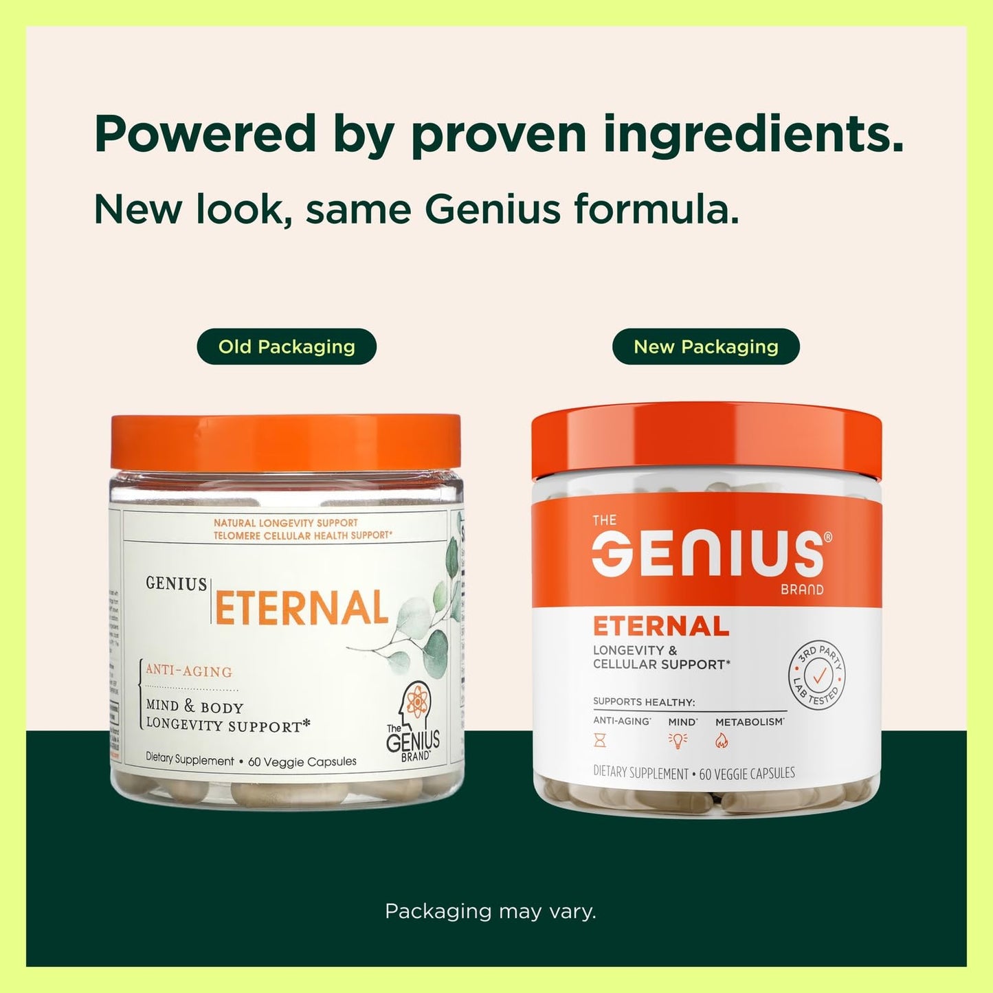 The Genius Brand Genius Eternal - Cellular Repair Supplement for Daily Clarity - Supports Brain Health, Endurance, Energy, Focus, Memory & Vitality - Non-GMO - 60 Veggie Capsules The Genius Brand