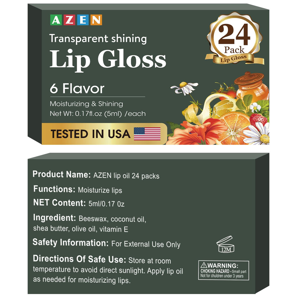 AZEN 24 Pack Lip Gloss Set, Clear Lip Gloss Bulk, Lip Oil for Dry Cracked Lips Moisturizing Hydrating Nourishing with Vitamin E AZEN