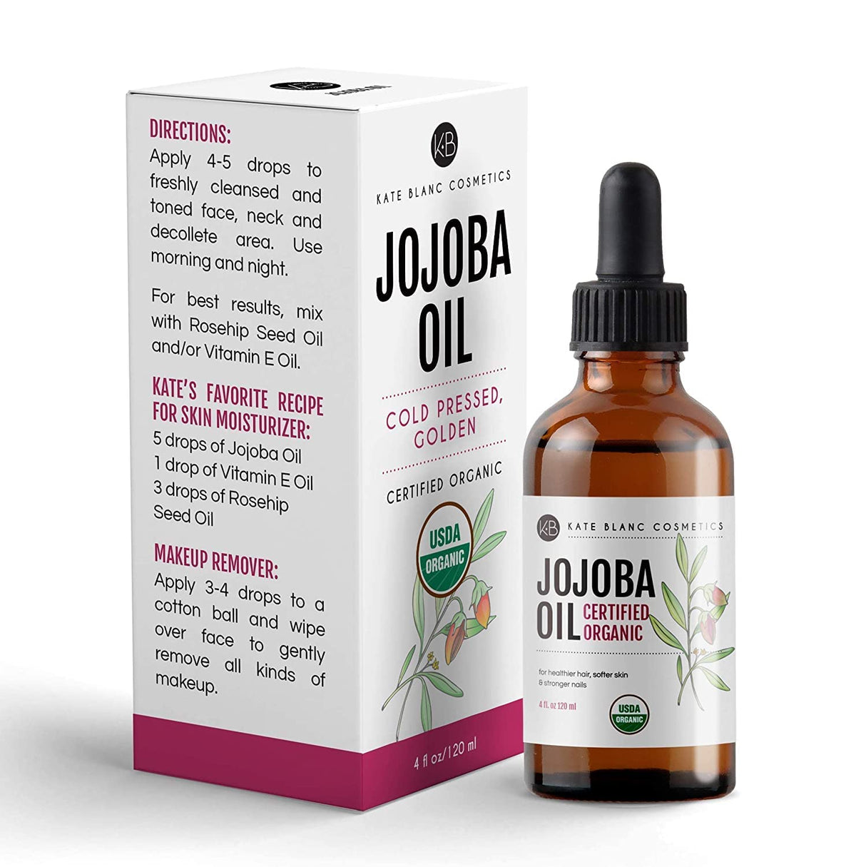 Kate Blanc Cosmetics Organic Jojoba Oil for Hair, Skin, Face, Nails (4oz) Kate Blanc Cosmetics