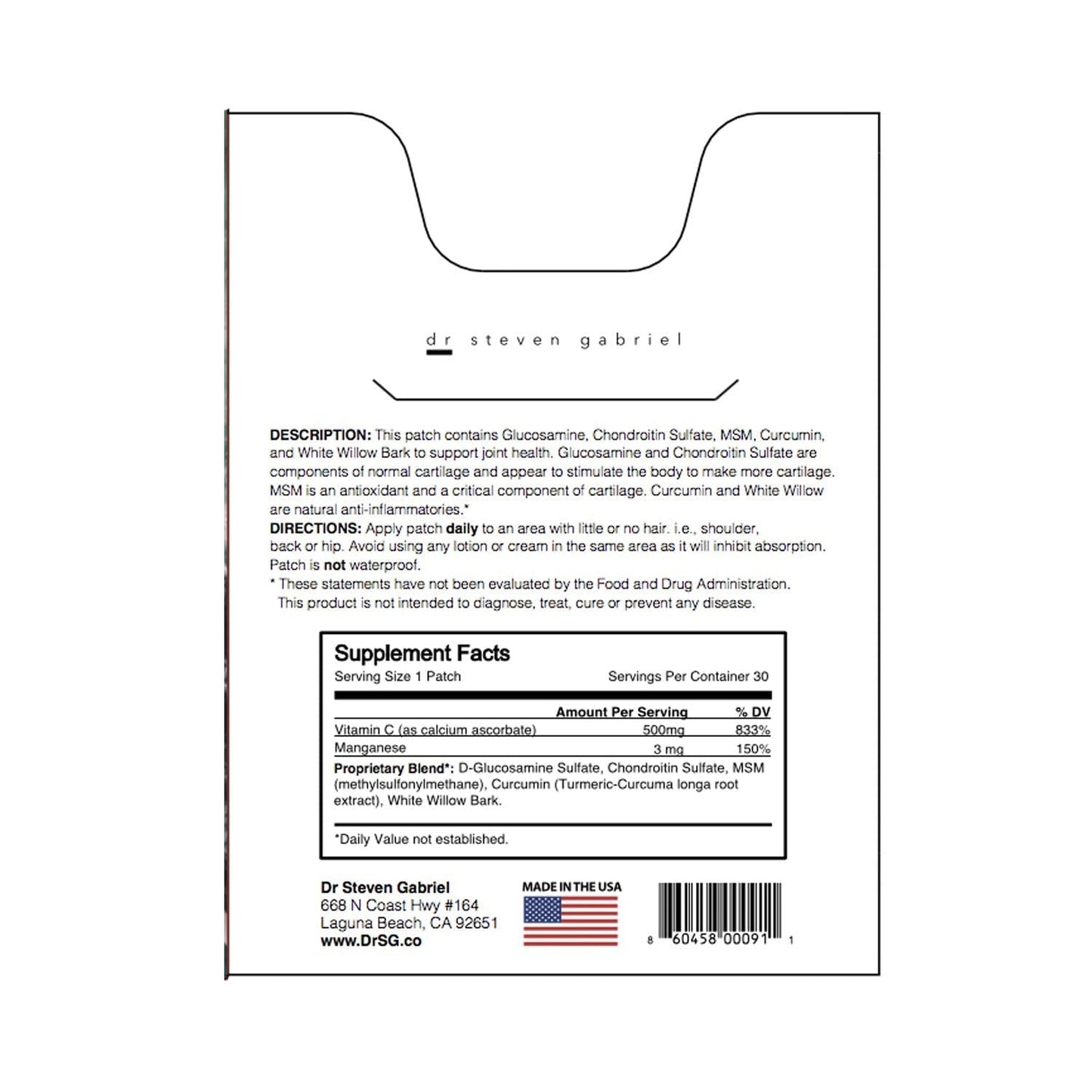 Dr. Steven Gabriel | Glucosamine Patch | Joint Relief, Improve Flexibility | Chrondroitin | 30 Day Supply DrSG