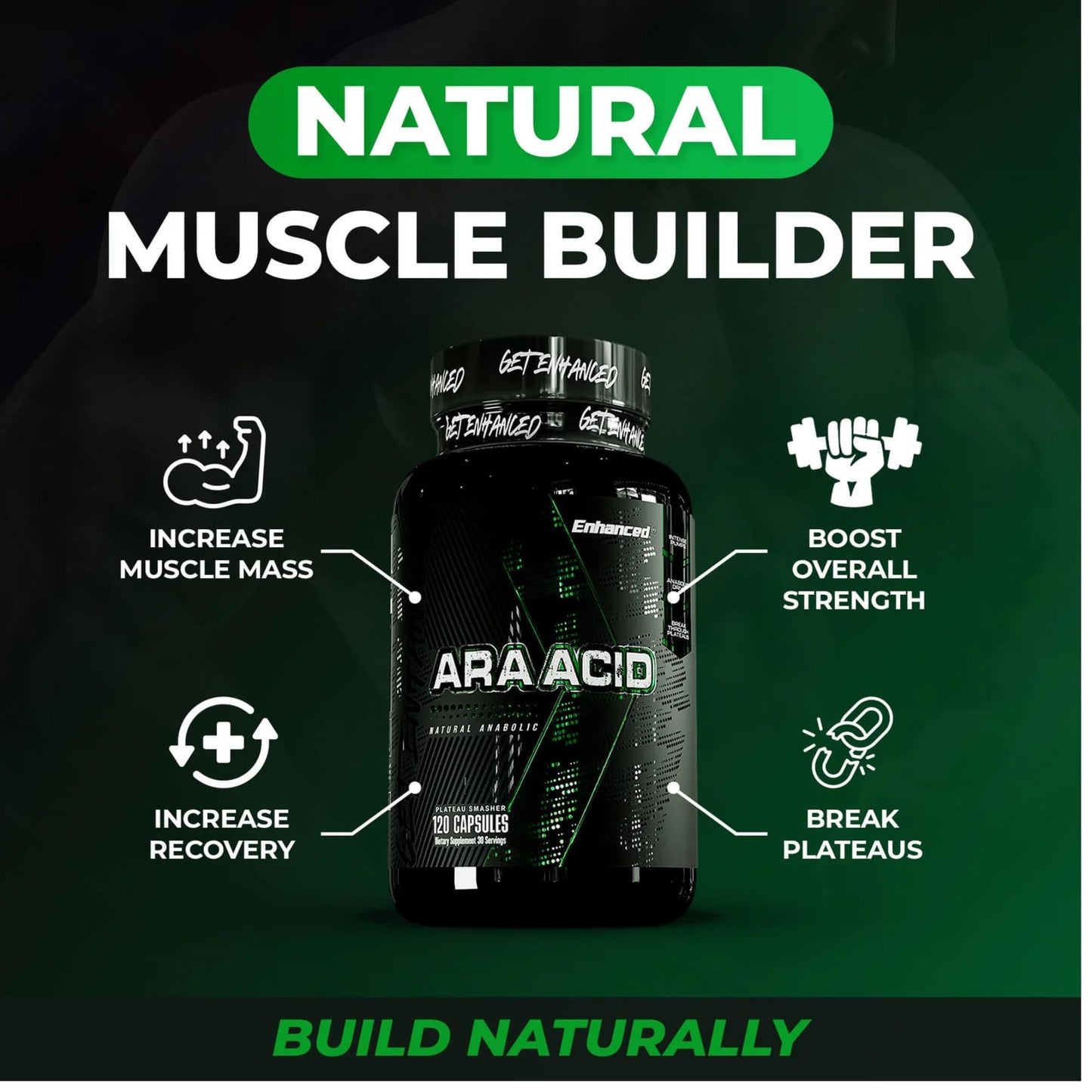 Enhanced Labs - Arachidonic Acid Supplement - Muscle and Strength Supplement for Increased Muscle Mass & Improved Recovery for Men & Women - One Capsule Contains 350mg Arachidonic Acid (120 Capsules) Enhanced