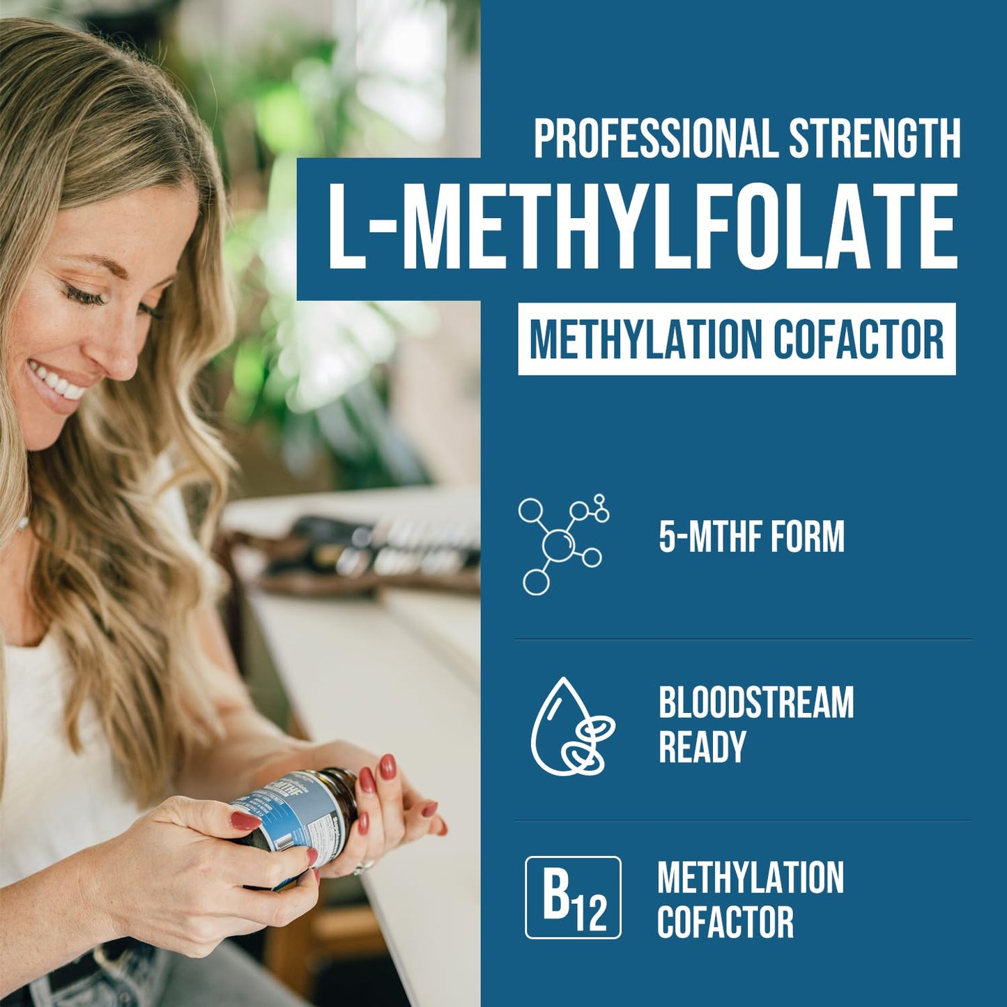 L Methyl Folate 15mg Plus Methyl B12 Cofactor – High Potency, Active 5-MTHF Form - Supports Mood, Methylation, Cognition Triquetra Health