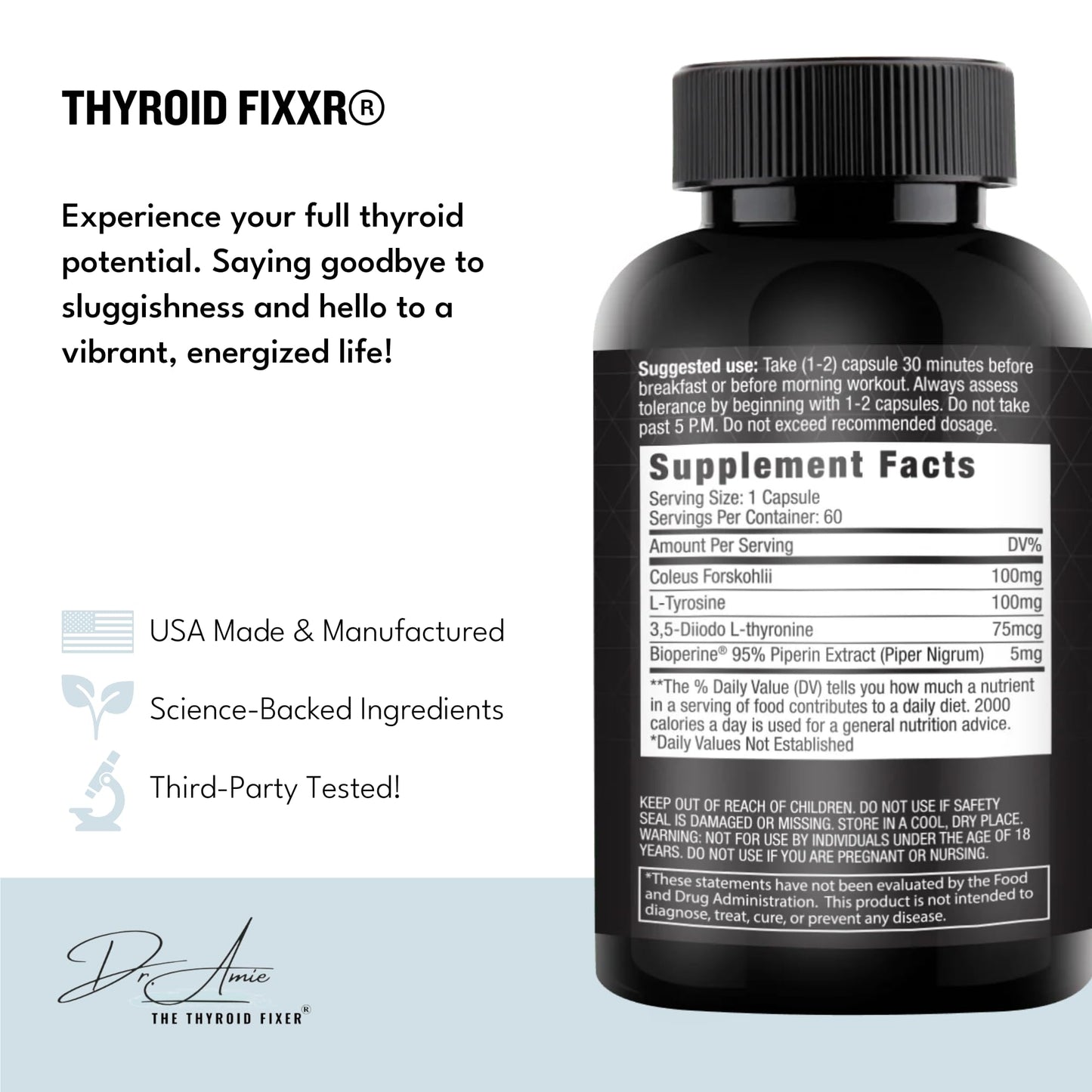 Fixxr Thyroid Support by Dr. Amie | T2 Thyroid Supplement | 30 Day Supply, 60 Capsules Fixxr