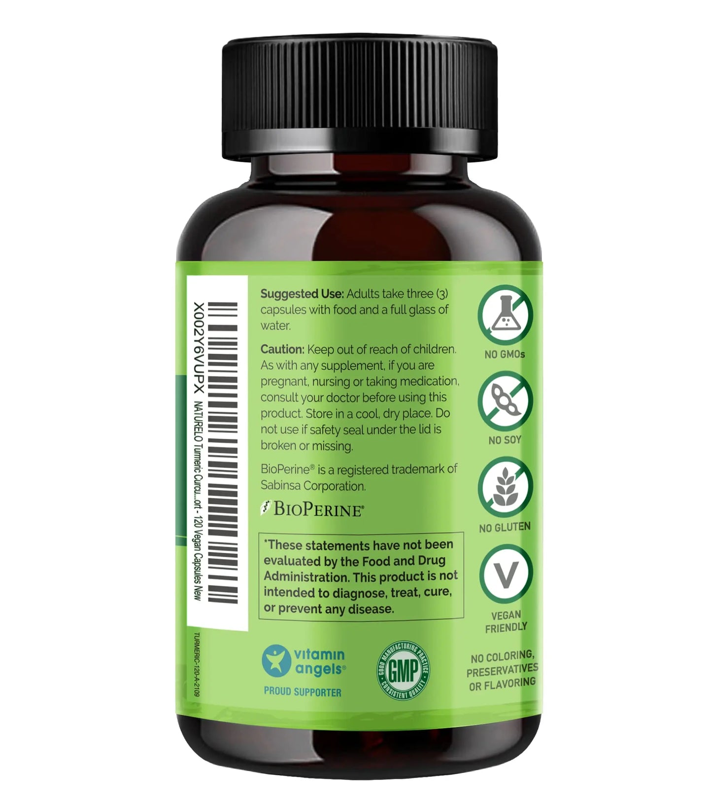 NATURELO Turmeric Curcumin - BioPerine for Better Absorption - Black Pepper, Ginger Root, Curcuminoids - Plant-Based Joint Discomfort Support NATURELO