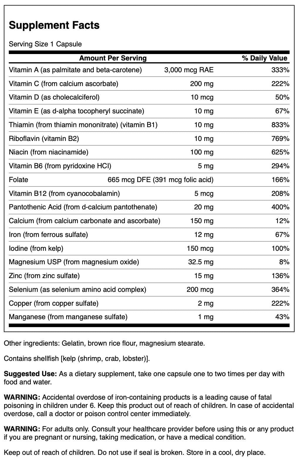 Swanson Multi and Mineral Daily Men's Women's Multivitamin Multimineral Health Supplement 100 Capsules (Caps) Swanson