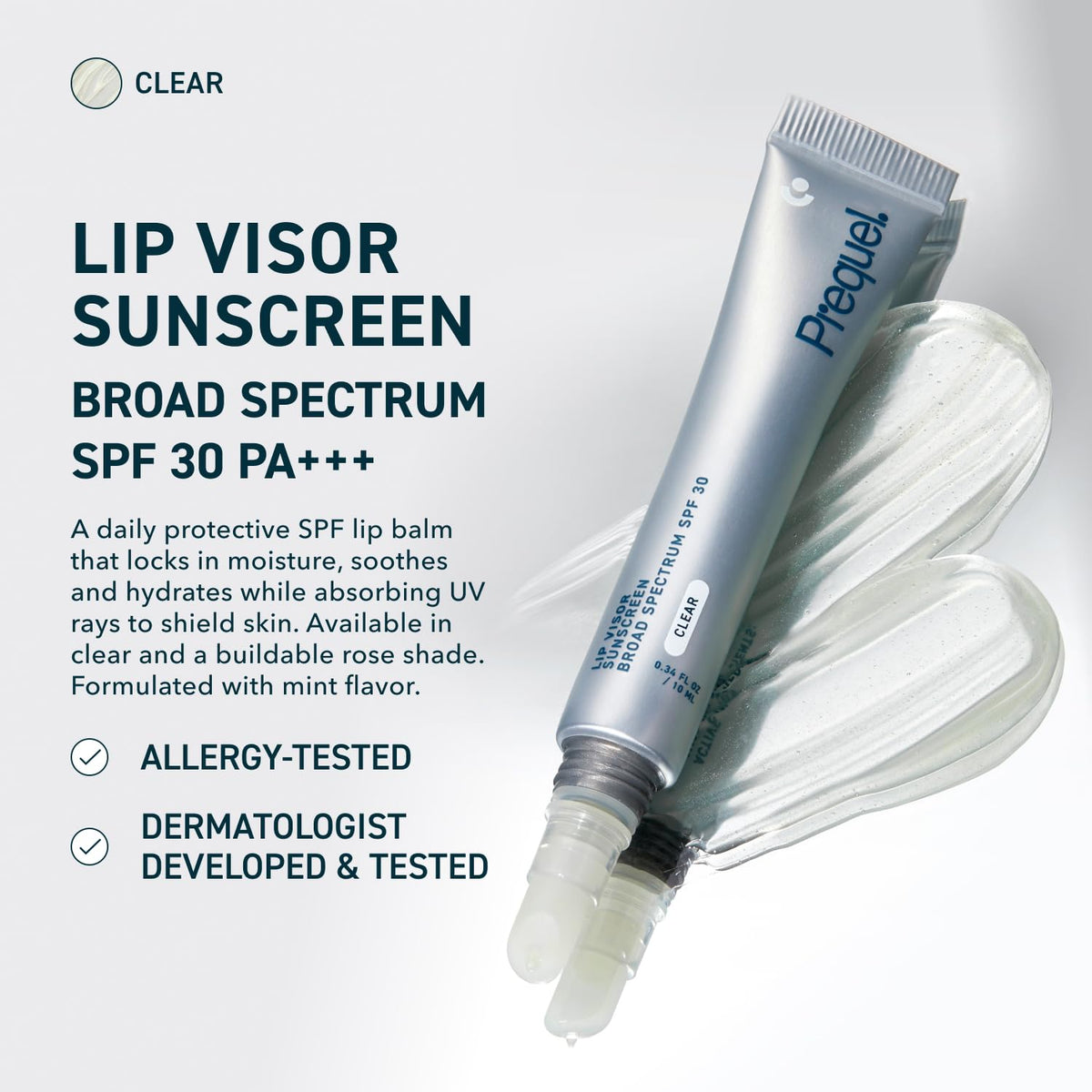 Prequel Skin Lip Visor, Clear Lip Balm with SPF 30 PA+++. Mint Flavored with Non-Sticky Finish Prequel
