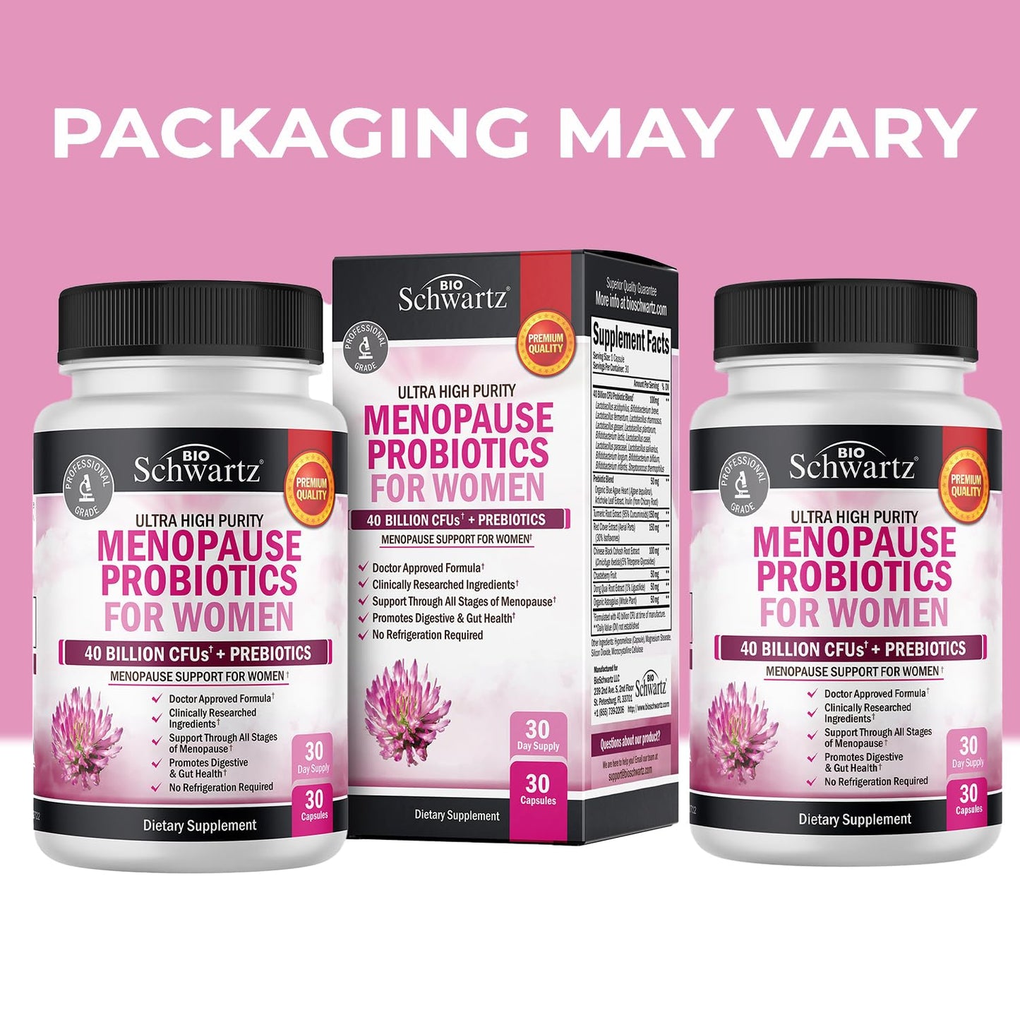 Menopause Supplements for Women - 40 Billion CFU Menopause Probiotics for Women - Support for Hot Flashes Night Sweats Mood Swings and Balance - Non-GMO, 30 Easy-Swallow Capsules, 30 Servings BioSchwartz