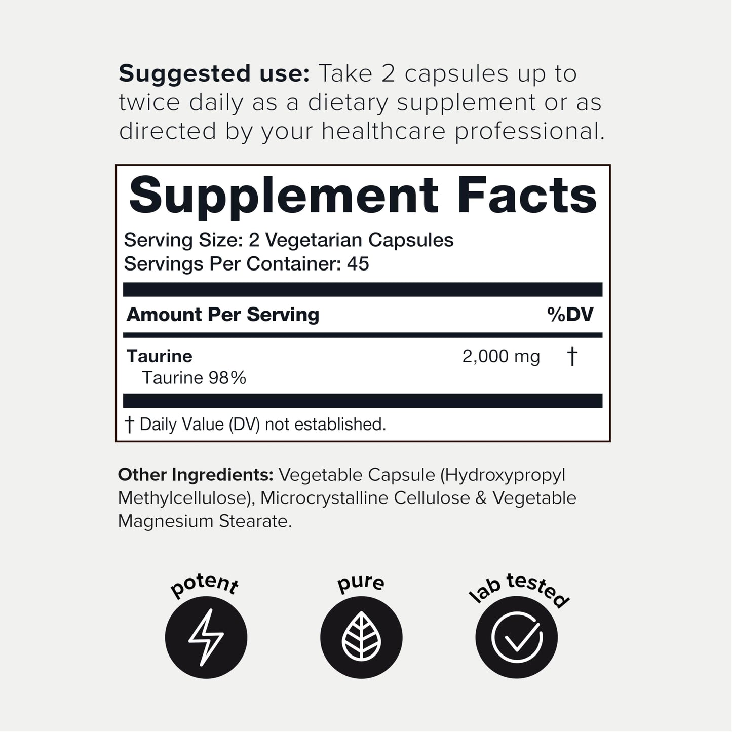 Toniiq 2000mg Taurine Supplement - High Purity Taurine Powder Capsules, 98%+ Pure Toniiq