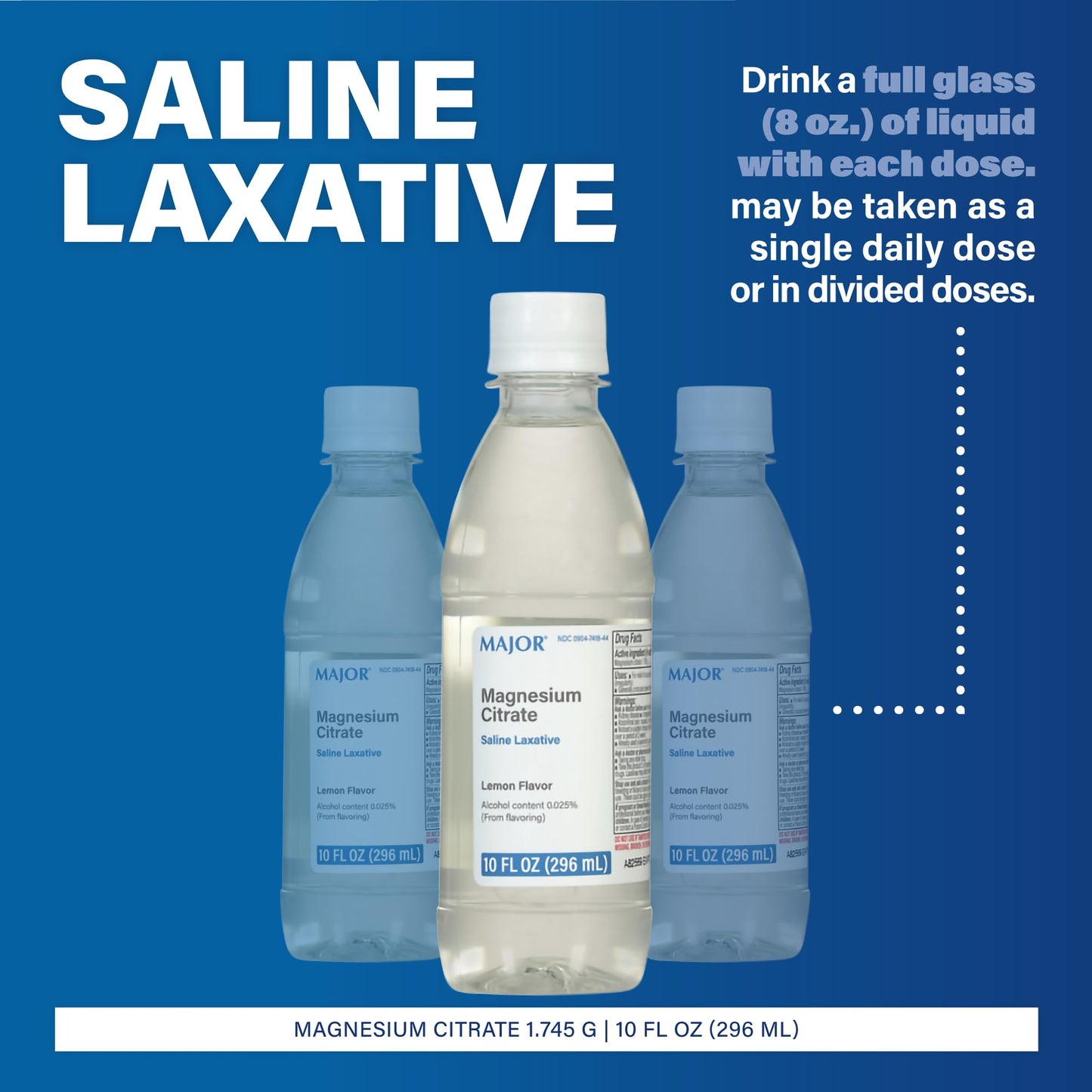 Major Magnesium Citrate Saline Laxative - Helps Relieve Occasional Constipation (Irregularity) - Lemon Flavor - 10 Fl. Oz. (1 Pack) MAJOR