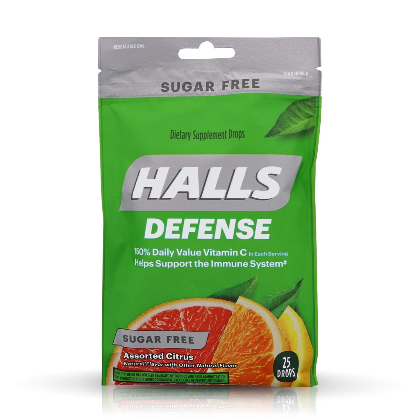 Halls Defense Vitamin C Drops Sugar Free Assorted Citrus - 25 ct, Pack of 4 HALLS