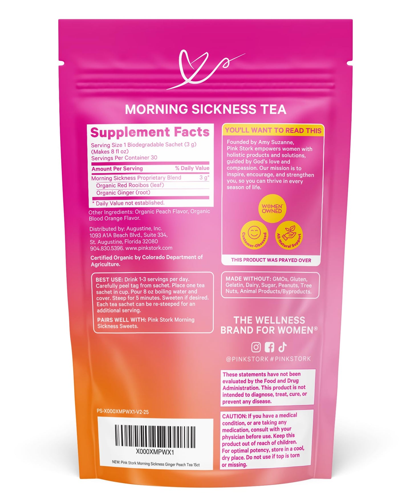 Pink Stork Organic Morning Sickness Pregnancy Tea - Hot or Iced Tea - Prenatal Heartburn, Indigestion, and Constipation Support - 1st Trimester Pregnancy Must Haves - Ginger Peach, 15 Sachets Gsupps Australia