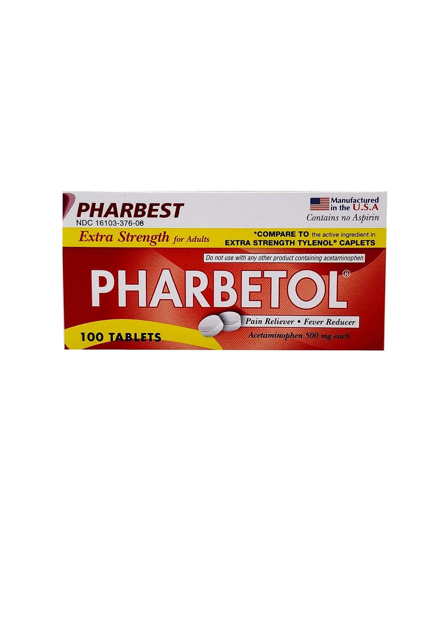 Pharbetol 500mg Extra Strength Tablets 100 Count (Generic Extra Strength) PHARBEST PHARMACEUTICALS