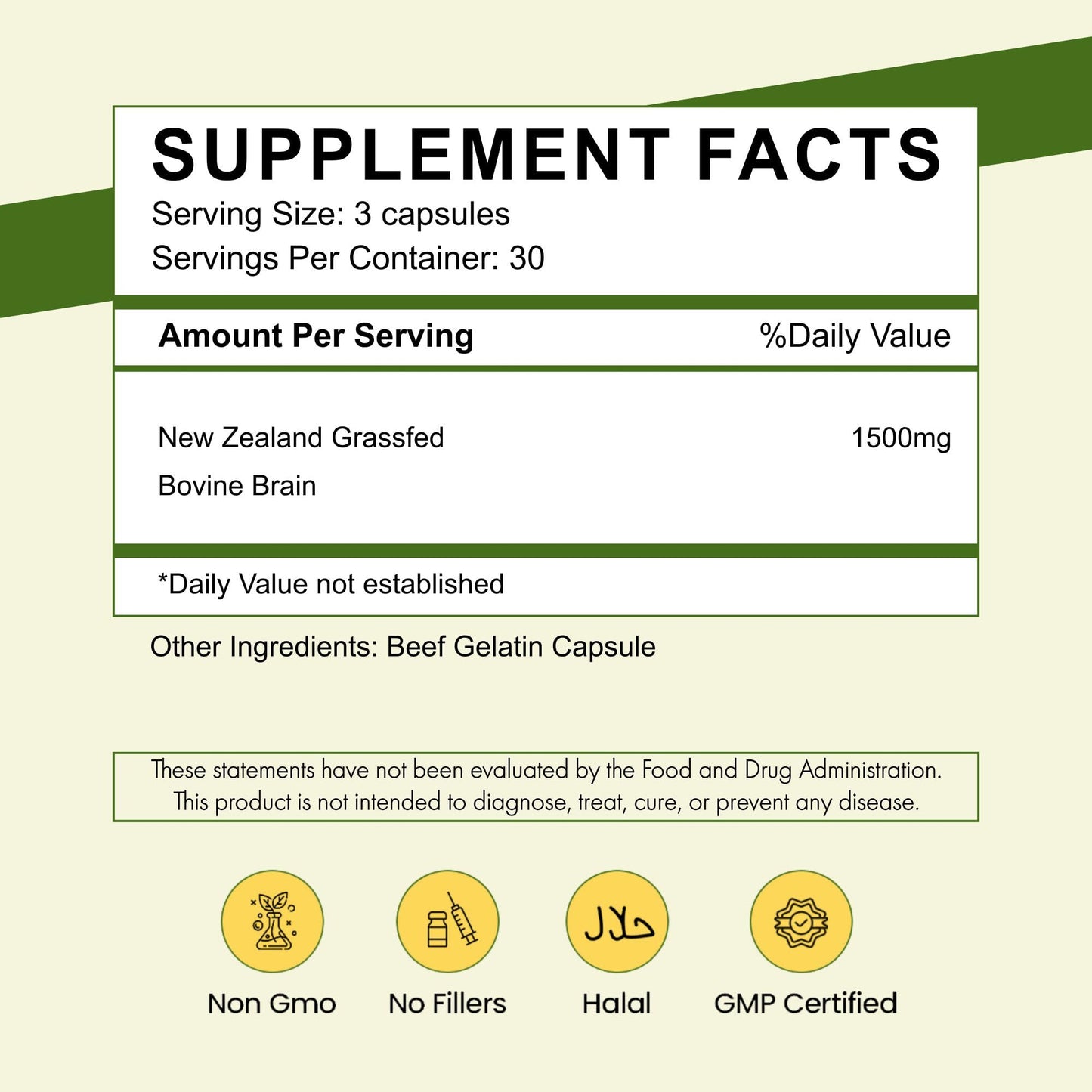Primal Being Grassfed Beef Brain, Supports Memory, Mood, Focus, Energy, Cognitive Health - 90 Capsules, 1500mg per Serving Primal Being