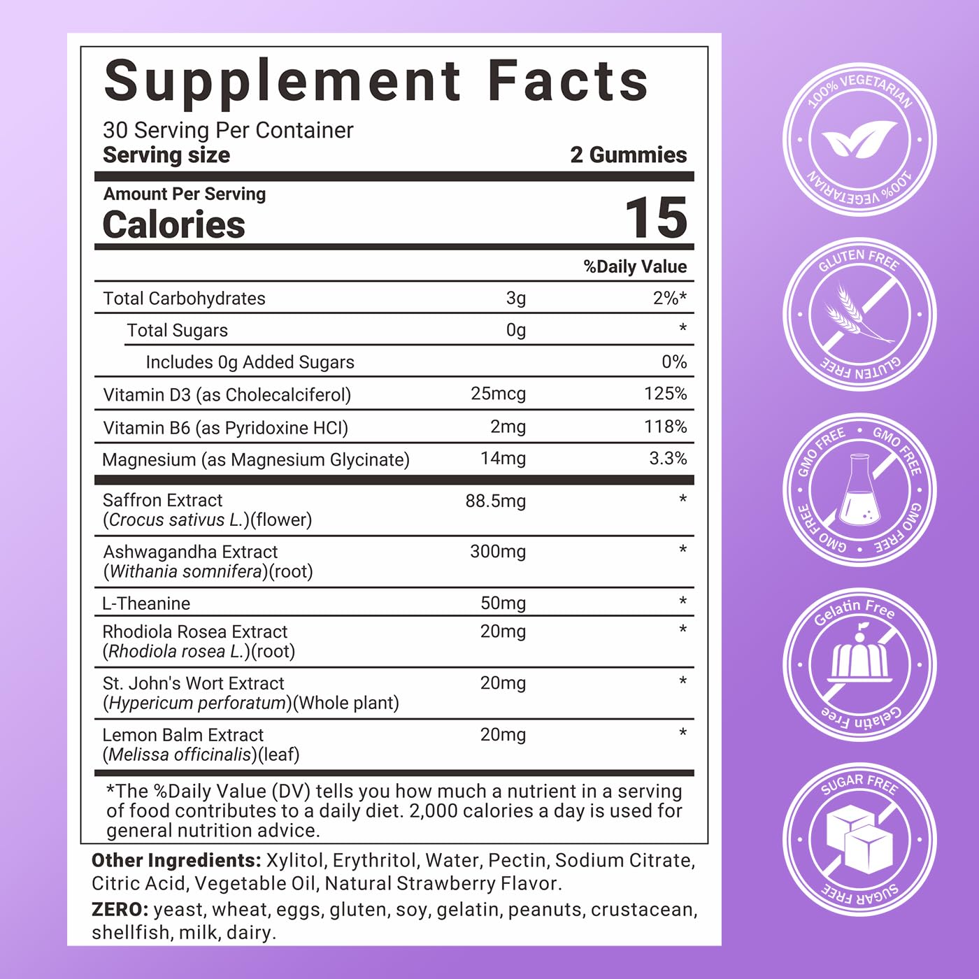 Svovita Saffron Supplements Gummies with Saffron Extract, Sugar Free 60 Count Svovita