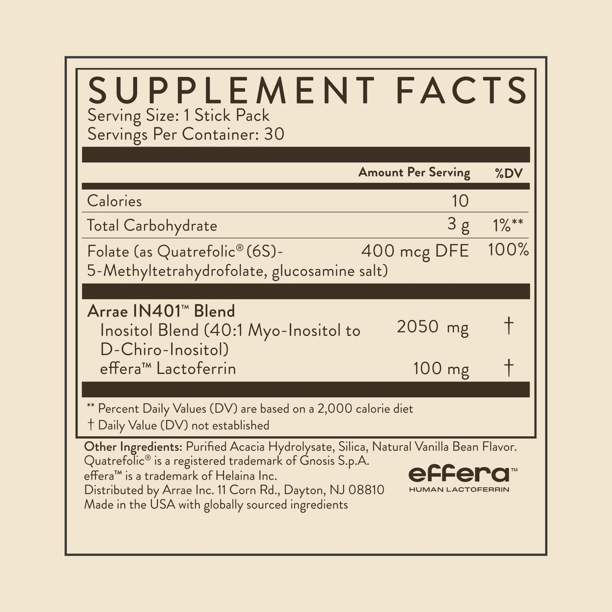 Arrae Inositol Supplement for Women - Supports Healthy Hormonal Balance, Regular Cycles, & Ovarian Health - 40:1 Myo & D-Chiro Raton with Lactoferrin & Folate - Vanilla Flavor - 30 Pack Gsupps Australia