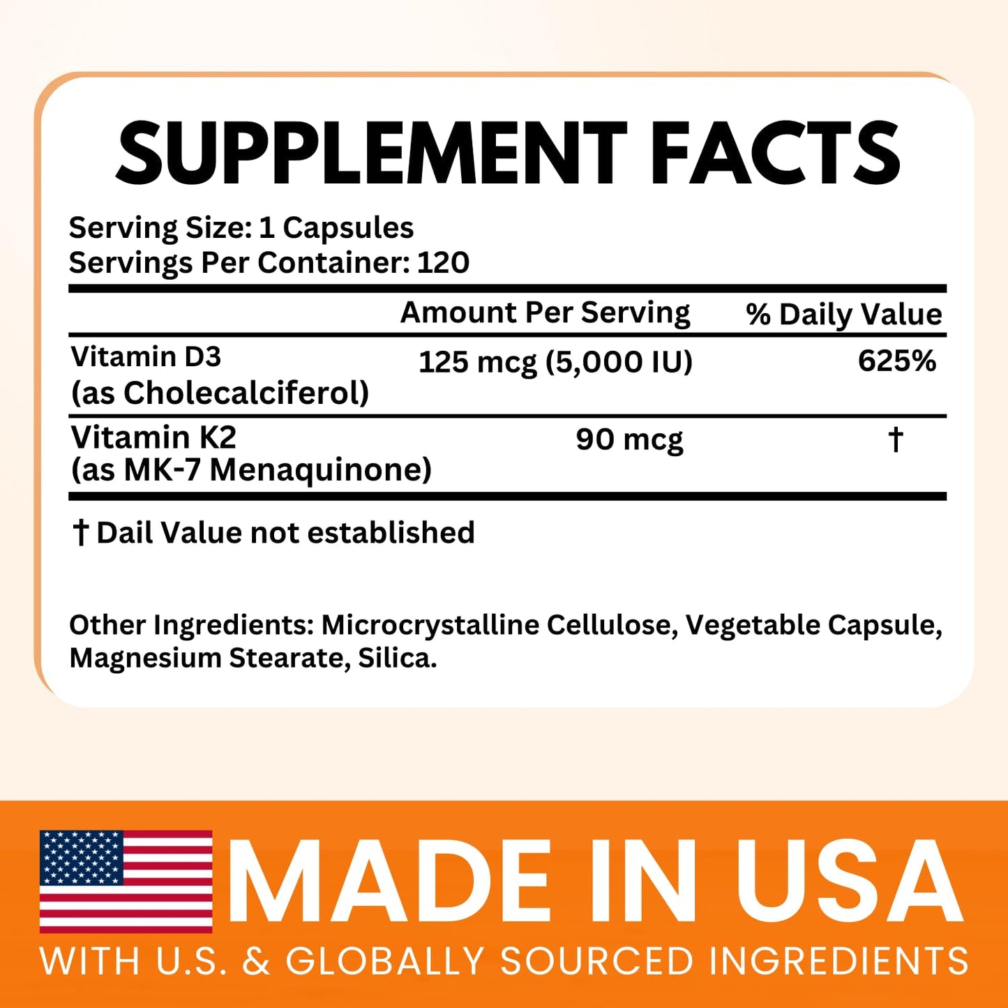 VITBOOST Vitamin D3 K2 Complex - Easy to Swallow - Vitamin D (D3) 5000 IU (125 mcg) & K2(MK-7) 90 mcg | Non-GMO | Gluten-Free VITBOOST