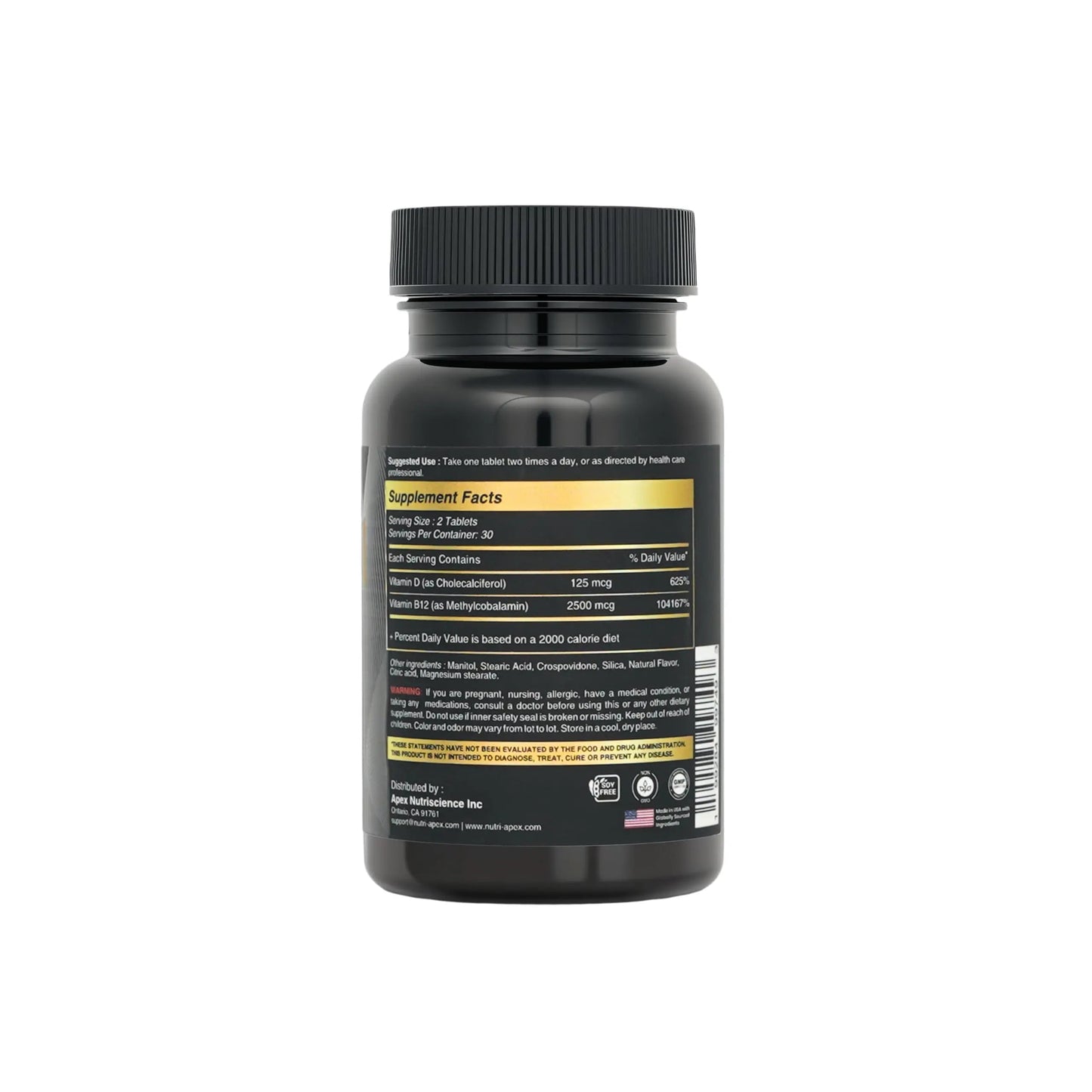 Nutri Apex Vitamin B12 & D3 Sublingual Tablets - 2500 mcg B12 & 125 mcg (5000 IU) D3 - Highly Bioavailable for Energy, Mood & Bone Health - Lab-Tested Nutri Apex