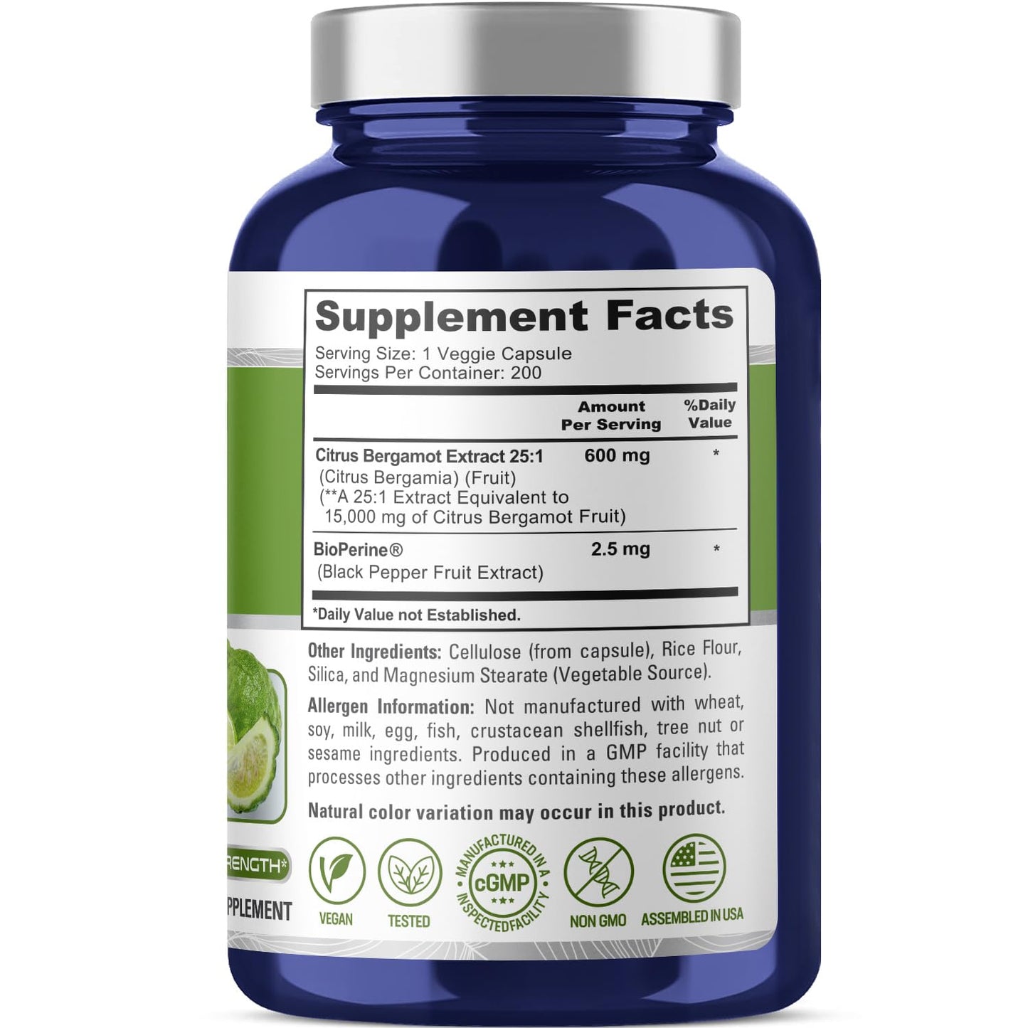 NusaPure Citrus Bergamot Capsules 15,000mg, 200 Capsules - 25:1 Bergamot Extract - 200 Servings, Bioperine, Vegan, Non-GMO NusaPure