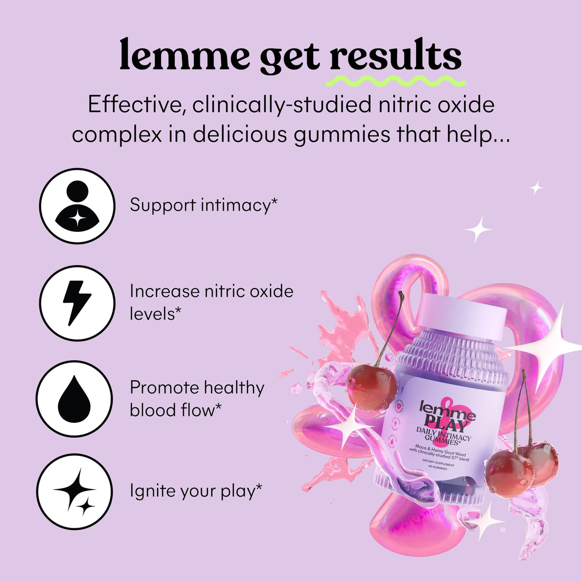 Lemme Play Daily Intimacy Gummies for Women and Men w/Clinically-Studied S7 Nitric Oxide Complex for Healthy Blood Flow Lemme