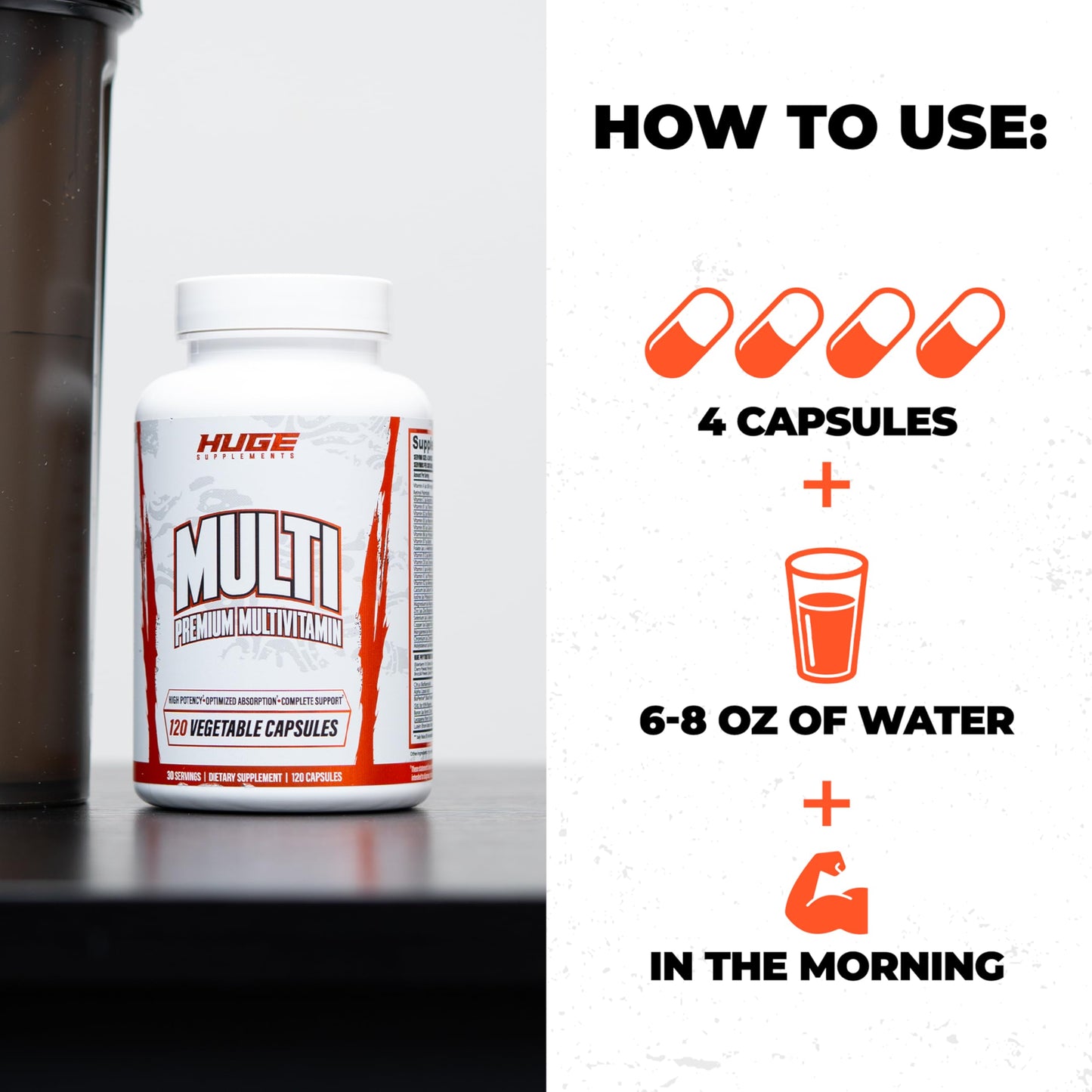 Huge Multi, Multivitamin for Men, High-Performance All-in-One Formula for Athletes & Bodybuilding, Vitamin & Mineral Replenishment, Supports Immune System & Healthy Hormone Levels (120 Capsules) Huge Supplements