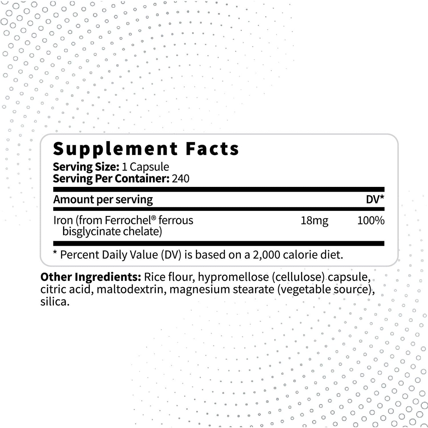 Type Zero Iron Chelate Capsules (18 MG, 240 CAPS) from Ferrochel Ferrous Bisglycinate Chelate - Non-GMO and Gluten Free Type Zero