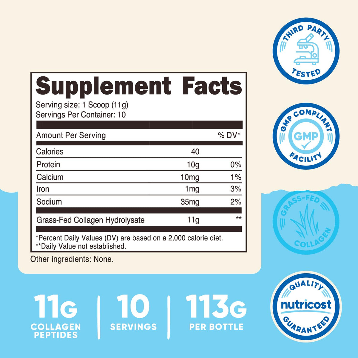 Nutricost Collagen Peptides Powder 4 oz (Unflavored) Type I, Type III Collagen - Grass-Fed, Gluten Free and Non-GMO Nutricost