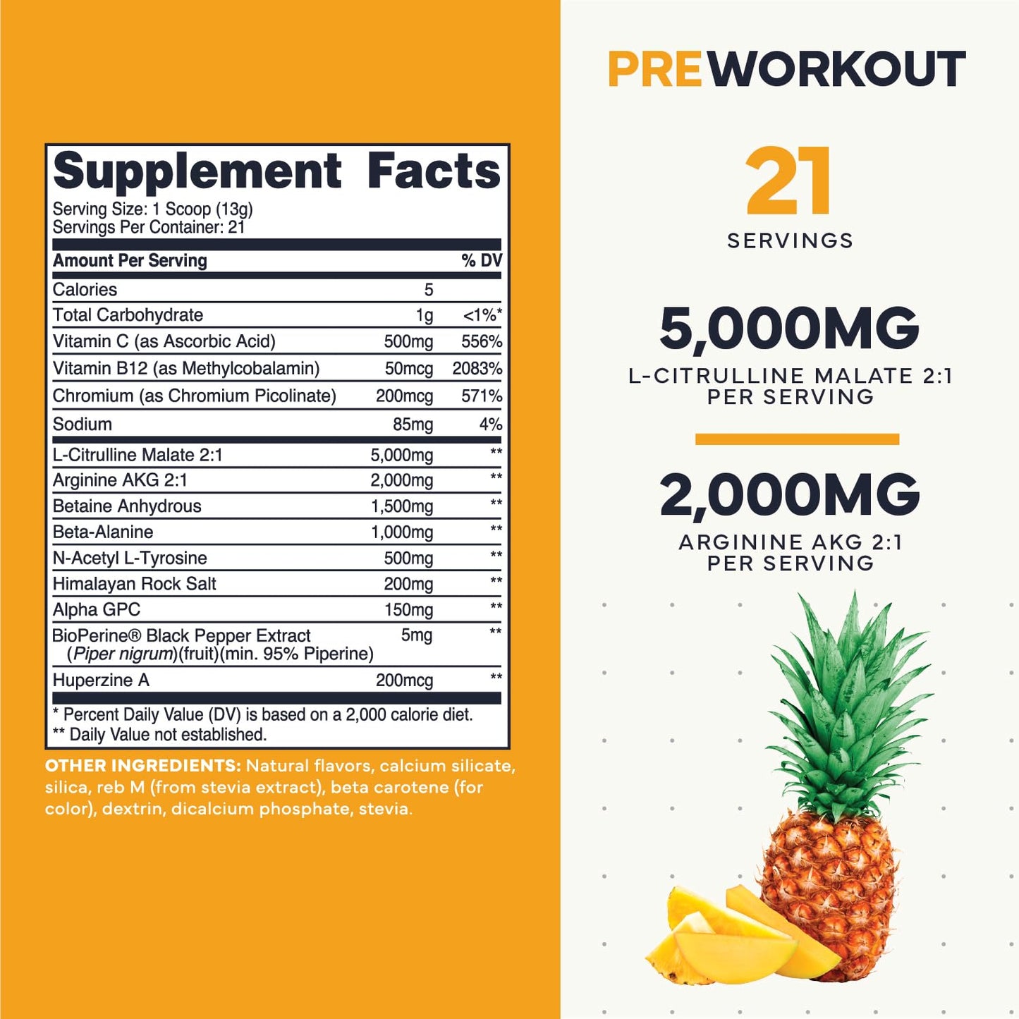 Type Zero Clean Stim Free Pre Workout Powder + Nitric Oxide Booster with L-Citrulline Malate, Arginine AKG, Beta Alanine - Caffeine & Stimulant Free - Pineapple Mango Flavor, 21 Servings Type Zero