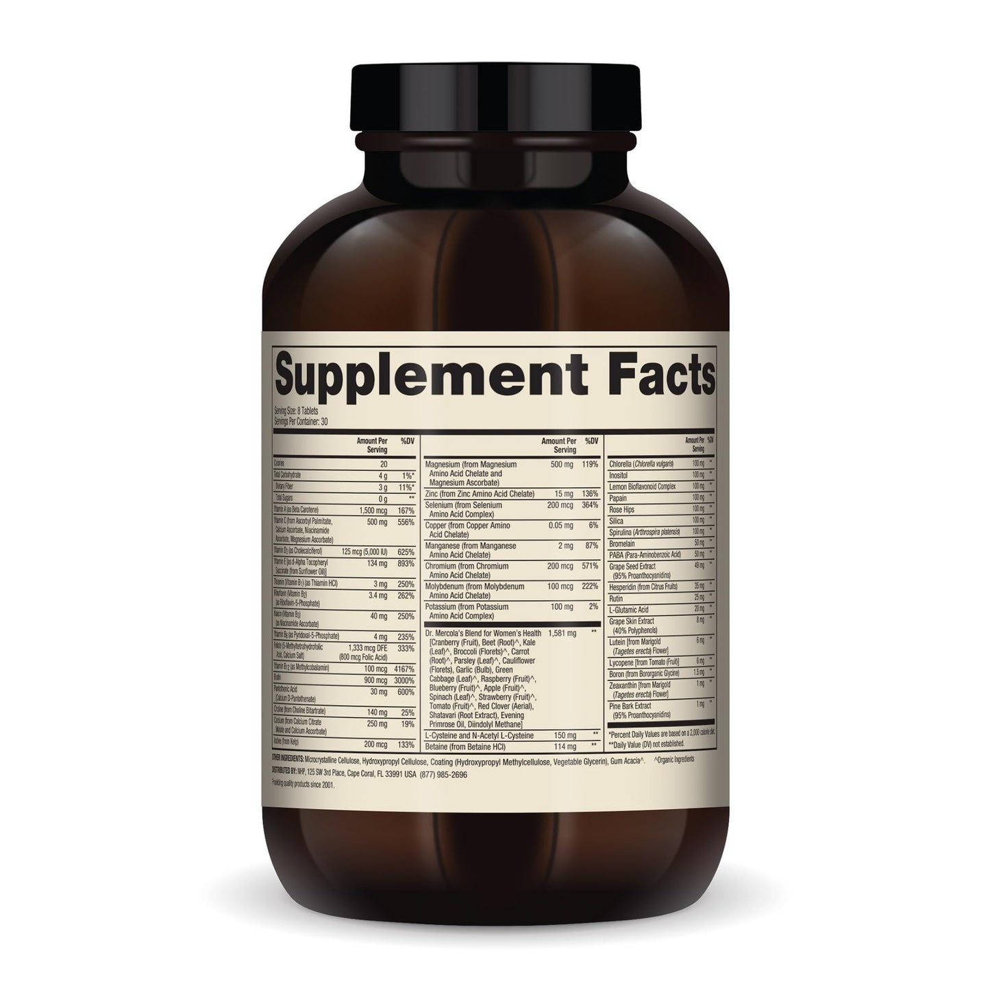 Dr. Mercola Whole-Food Complex for Women - with Added Multivitamin Plus Vital Minerals - Supports Energy & Cellular Health - Non-GMO, Gluten-Free & Soy-Free - 240 Tablets (30 Servings) Dr. Mercola
