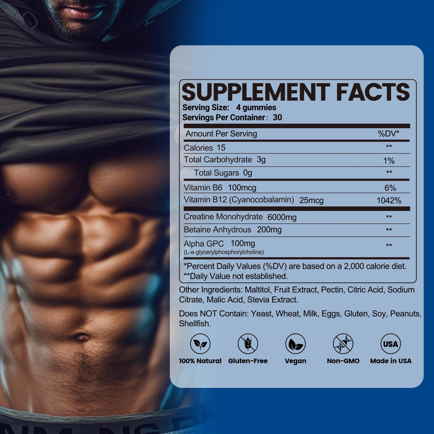 inGreens Creatine Monohydrate Gummies 6g for Men & Women 120 Count inGreens