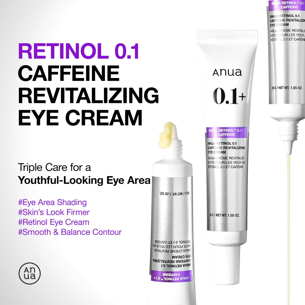 Anua Retinol 0.1 Caffeine Revitalizing Eye Cream, Lightweight Formula for Dark Circles & Puffiness ANUA