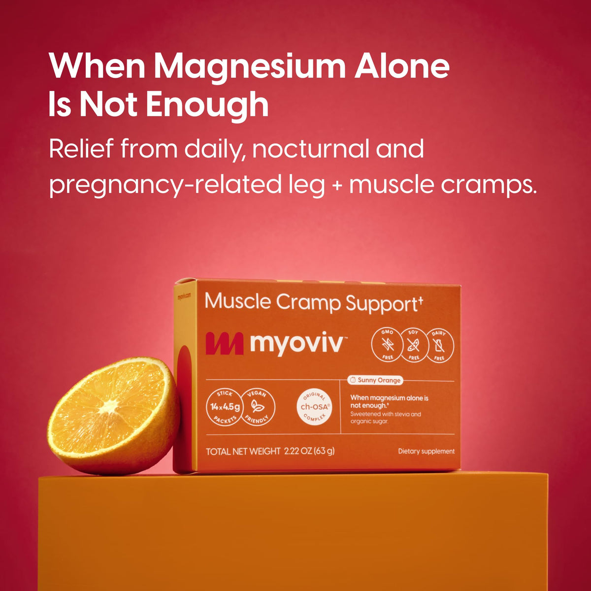 MYOVIV - Powerful Muscle Cramp Relief - 14 Packets (Trial Size), Sunny Orange Flavor - Muscle Cramp Support - Pregnancy & Lactation Safe MYOVIV