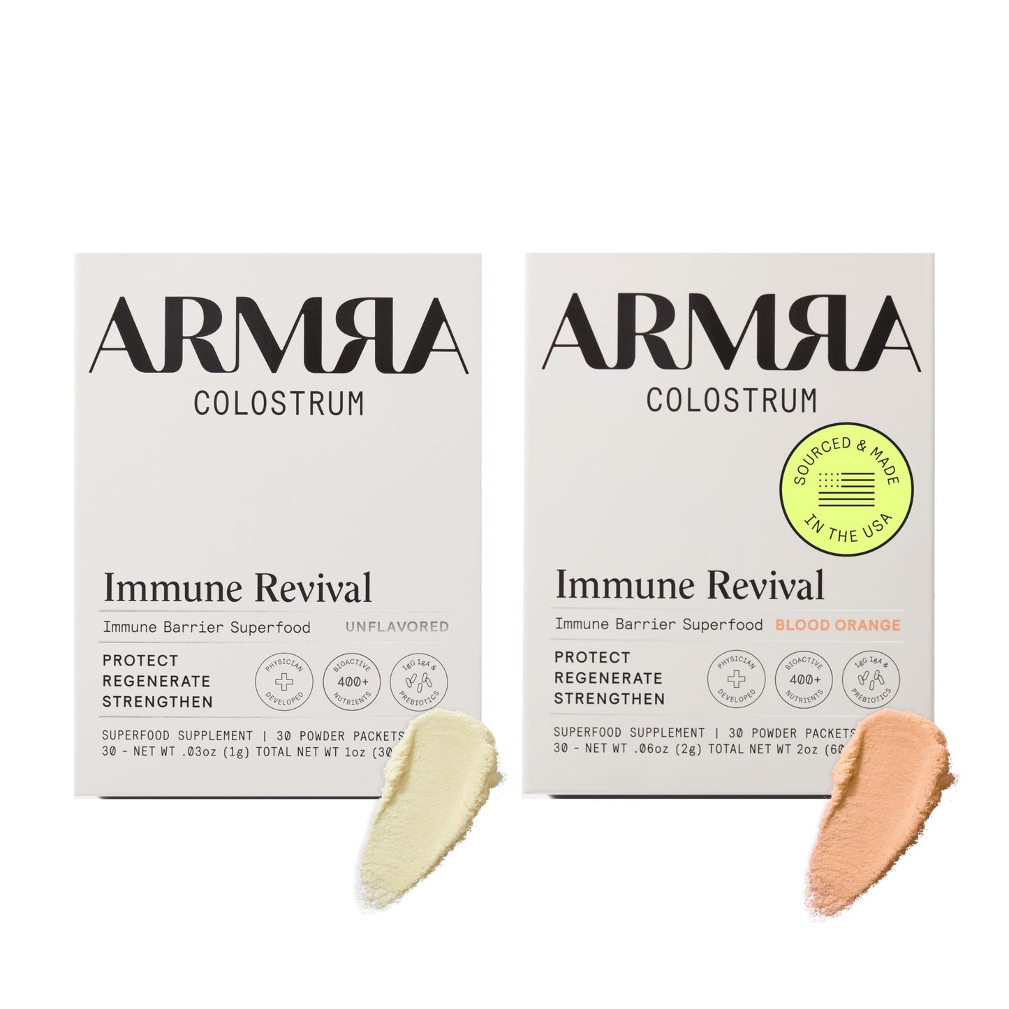 ARMRA Colostrum™ Premium Powder, Grass Fed, Gut Health Bloating Immunity Skin & Hair, Contains 400+ Bioactive Nutrients, Keto, Gluten & Fat Free (Unflavored, Blood Orange Bundle | 60 Servings) ARMRA