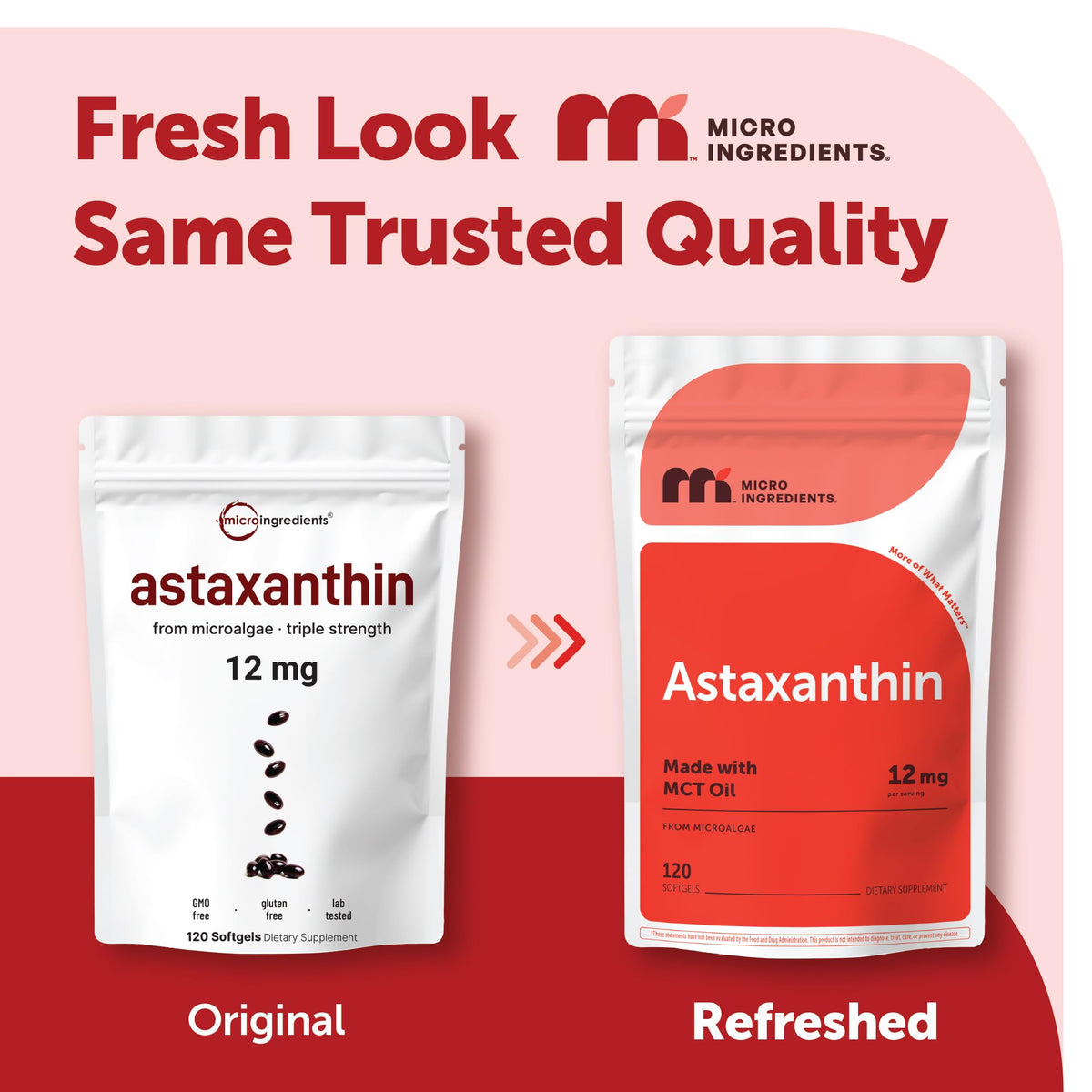 Micro Ingredients Astaxanthin 12mg with MCT Oil, 120 Softgels, 4 Month Supply | Premium Astaxanthin Antioxidant Supplements* | Fresh Microalgae Source Micro Ingredients