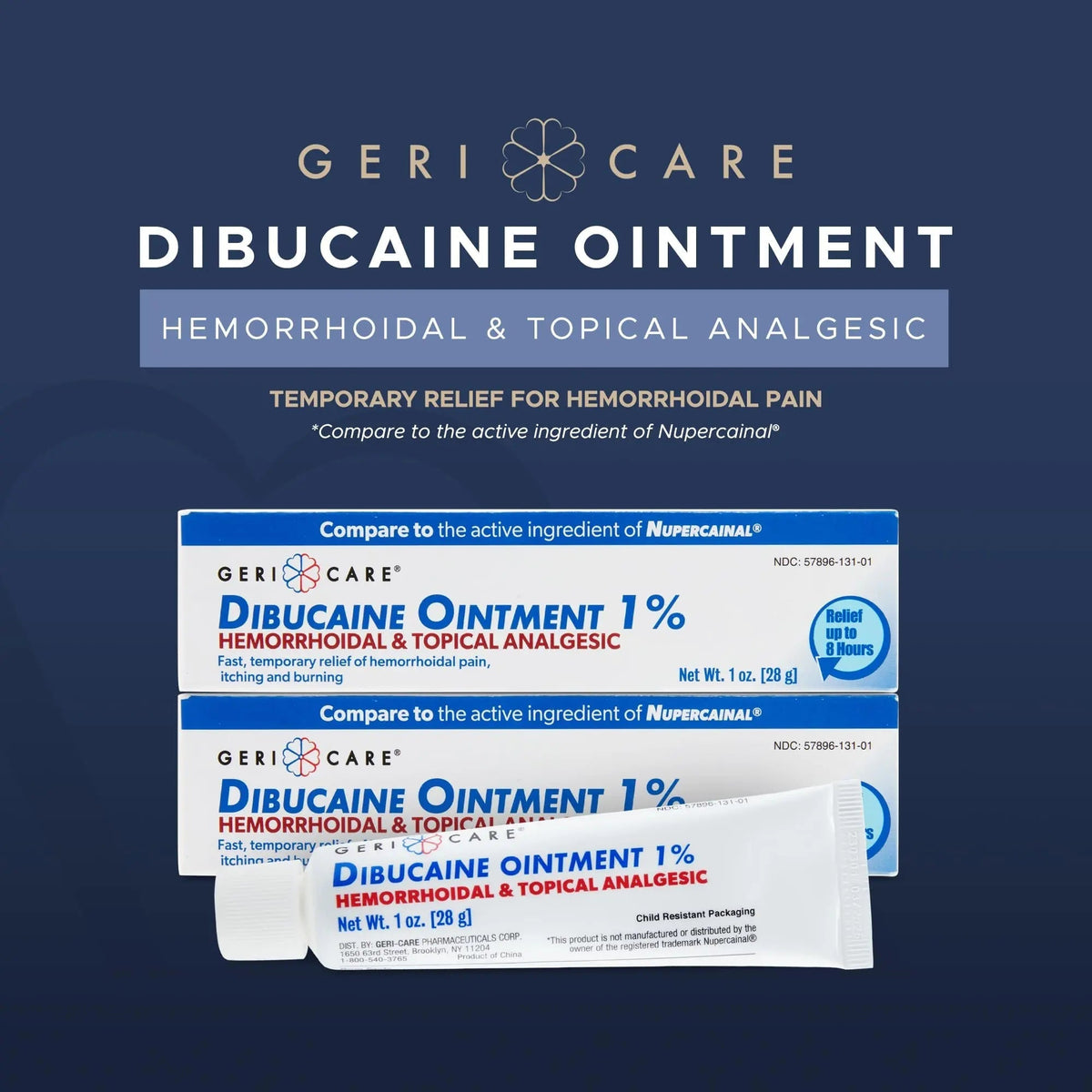 GeriCare Dibucaine Hemorroid Ointment 1% Pain-Relief Hemorrhoid Cream |Hemorroidal & Topical Analgesic| Quick Relief from Burning & Itching | Fast-Acting External Hemorrhoid Treatment 1oz (2 Pack) GeriCare