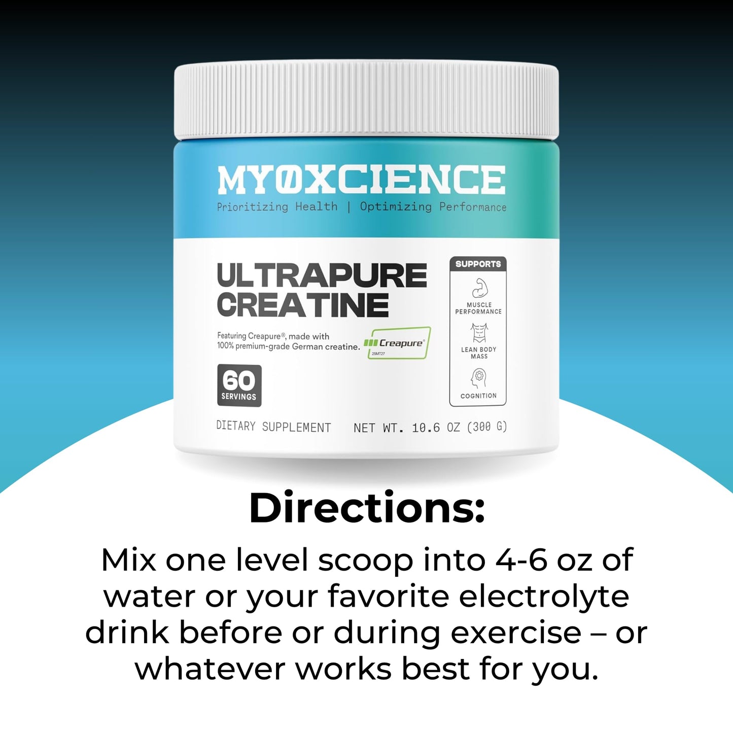 MYOXCIENCE Creapure® Creatine Monohydrate | Supports Strength & Muscle Mass, Cognition and Lean Body Mass | Unflavored 60 Servings MYOXCIENCE