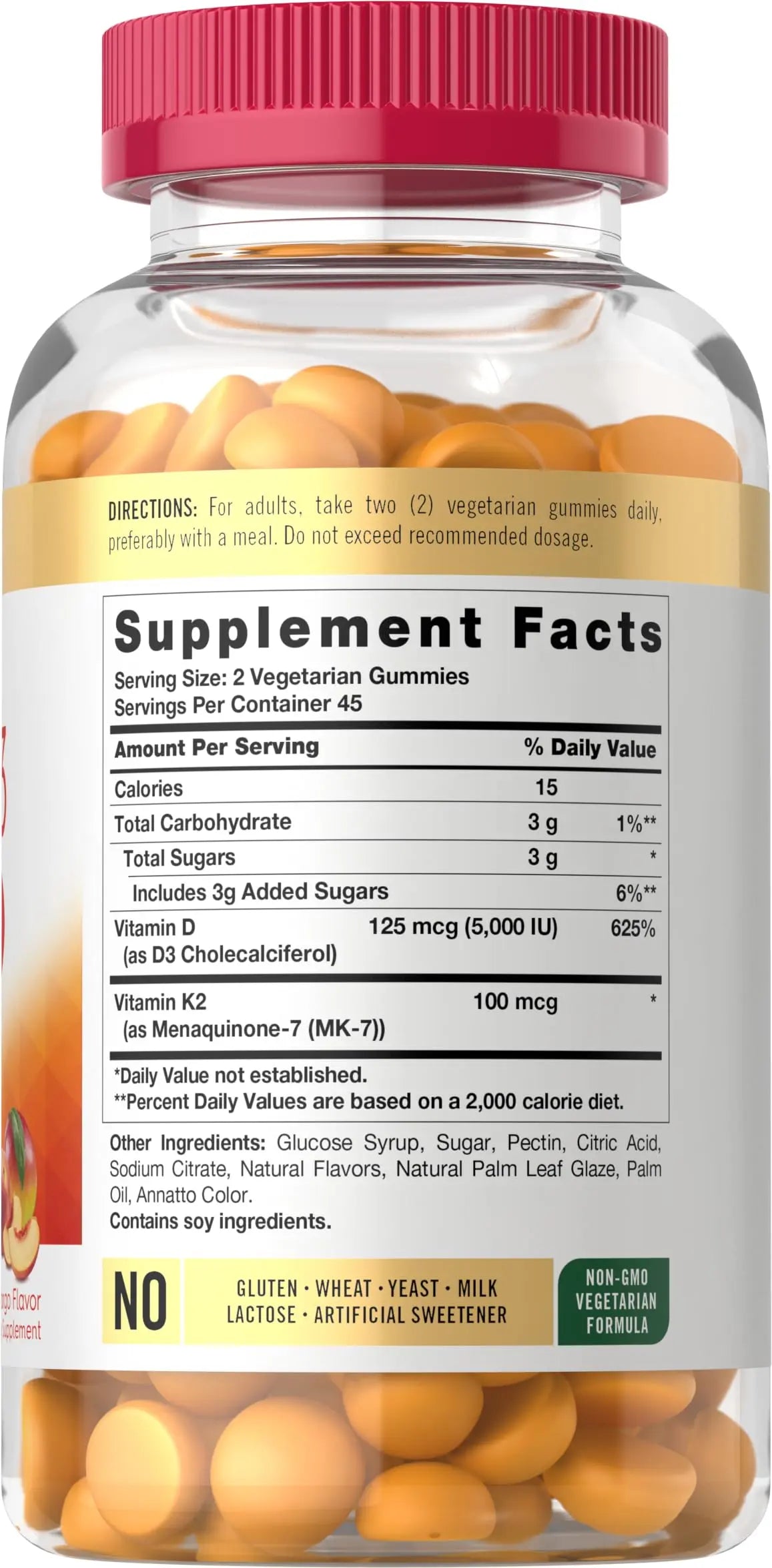 Carlyle Vitamin D3 K2 Gummies | 90 Count | 5,000 IU of D3 + 100 mcg MK7 | Peach Mango Flavor Carlyle